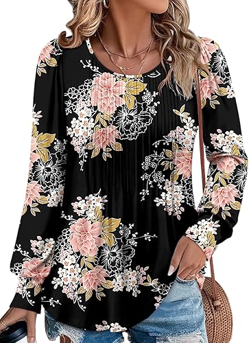 BETTE BOUTIK Long Sleeve Shirts for Women Fall Tops Dressy Blouses Crewneck Tunic Tops for Leggings S-3XL