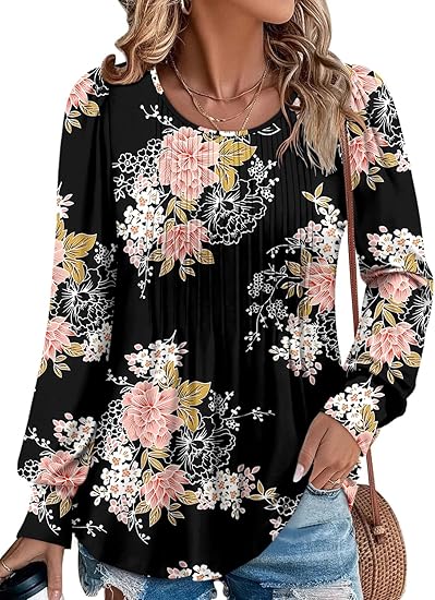 BETTE BOUTIK Long Sleeve Shirts for Women Fall Tops Dressy Blouses Crewneck Tunic Tops for Leggings S-3XL