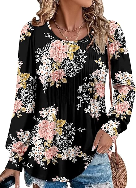 BETTE BOUTIK Long Sleeve Shirts for Women Fall Tops Dressy Blouses Crewneck Tunic Tops for Leggings S-3XL