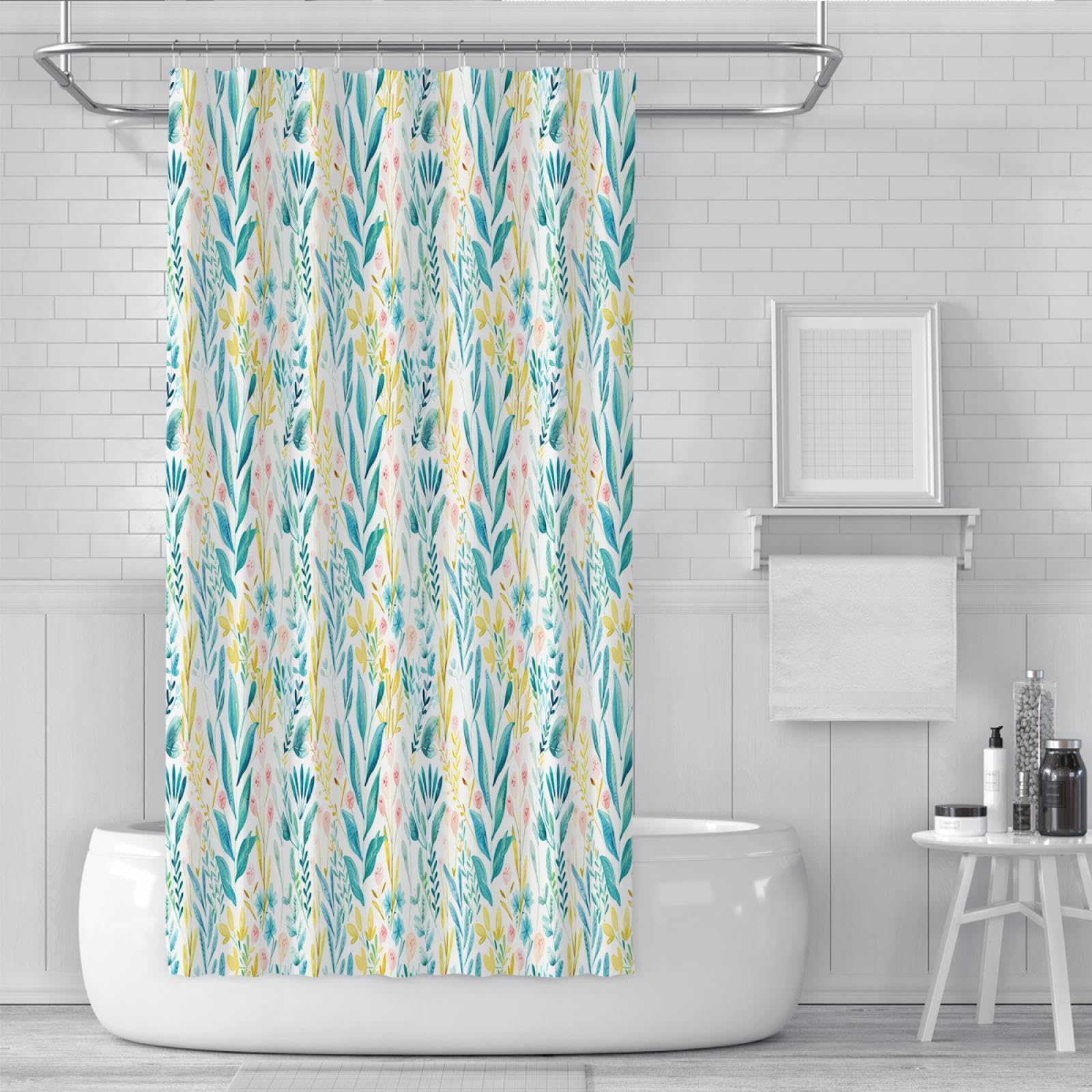 Boho rośliny kwiatowa tkanina zasłona prysznicowa zestaw z haczykami poliester zasłony prysznicowe do łazienki wodoodporna zasłona do wanny nadająca się do prania 200 cm x 180 cm
