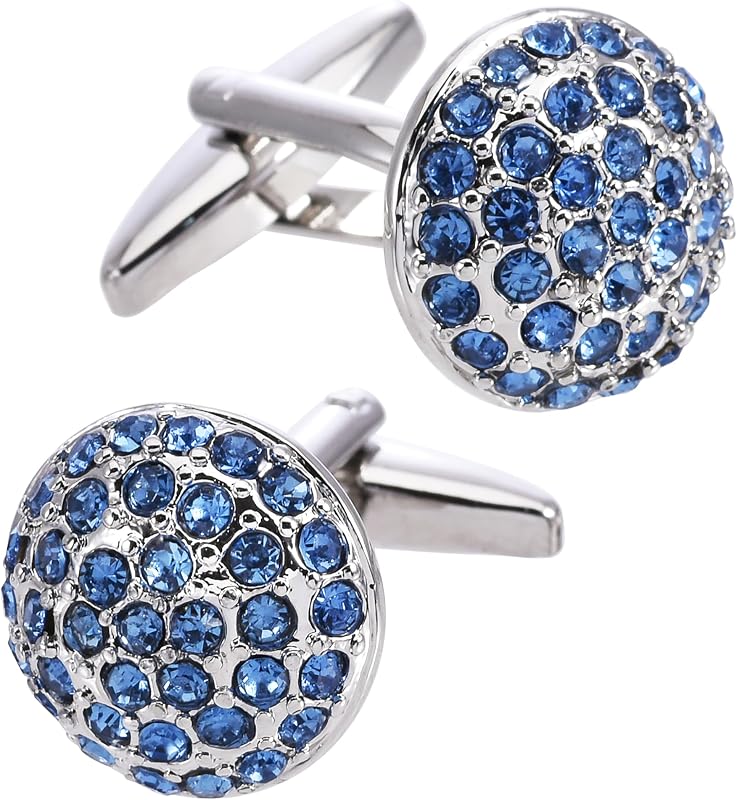 Round Handmade Cufflinks for Men Women with Crystals In Gift Case