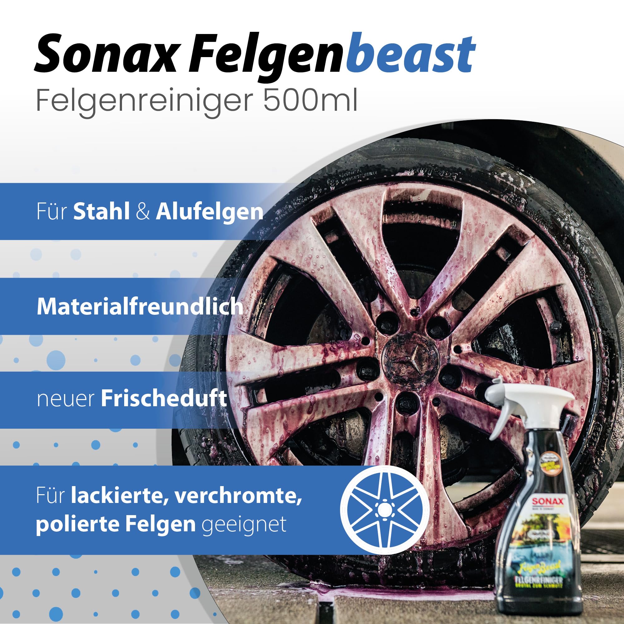 Autowäsche Set - SONAX: Autoshampoo Glanz Shampoo Konzentrat - Magic Bucket SONAX Felgenbeast Wascheimer mit Deckel & Schmutzfalle, Waschhandschuh mit Insekten Mesh - Autoreinigungsset Aussen