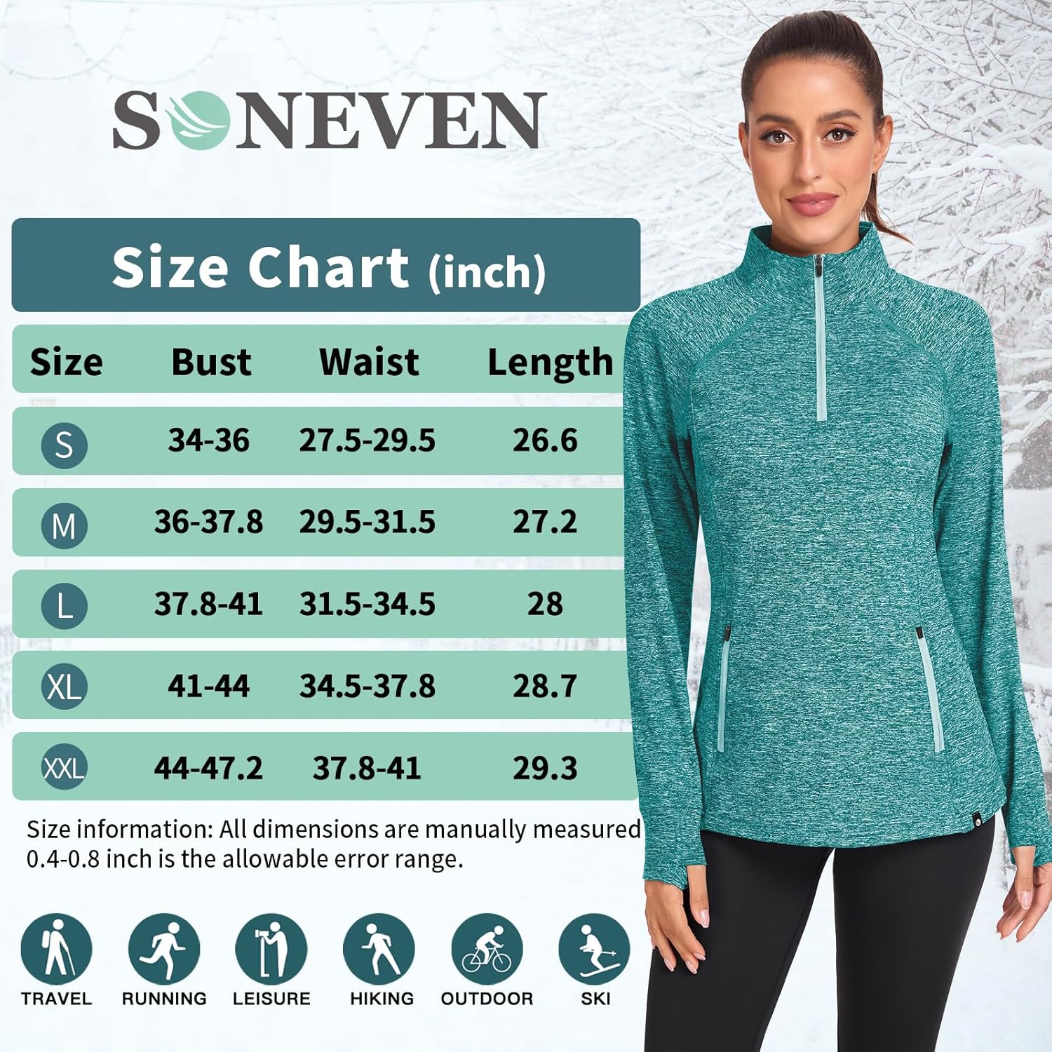 Soneven Women Thermal Fleece Sweatshirt Half Zip Thumbholes Winter Long Sleeve Pullover Tops Mock Neck Running Jacket - Image 7