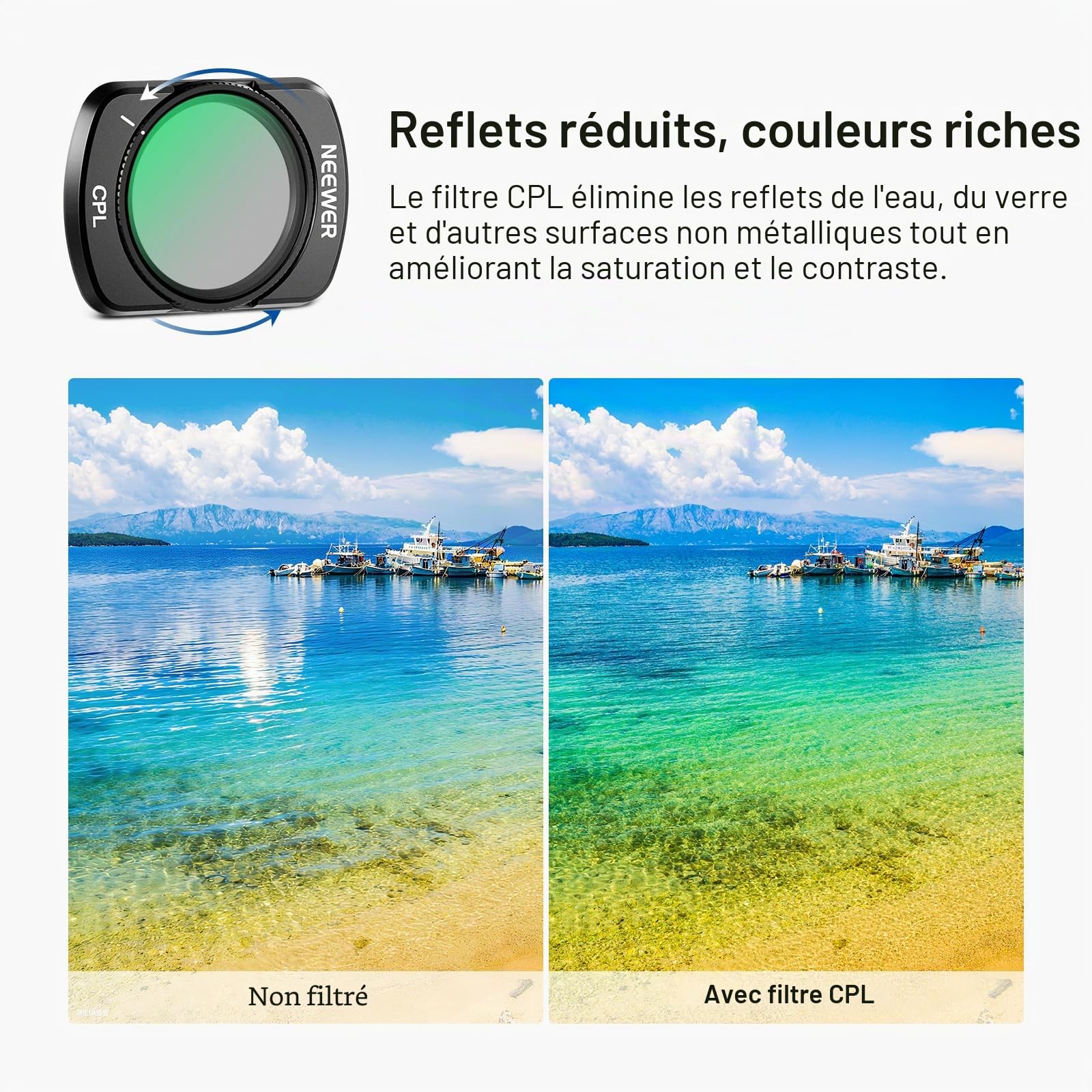 NEEWER ND et CPL Kit de filtres Compatible avec DJI Osmo Pocket 4&3,Comprenant filtres magnétiques à densité Neutre ND16,ND64,ND256 et Un Filtre polarisant Circulaire.Accessoires pour Objectif