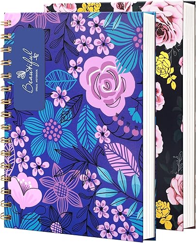 Miniatura 1 de CAGIE Paquete de 2 cuadernos en espiral con rayas universitarias, cuadernos estéticos de tapa dura en espiral, cuaderno pequeño A5 para mujeres,