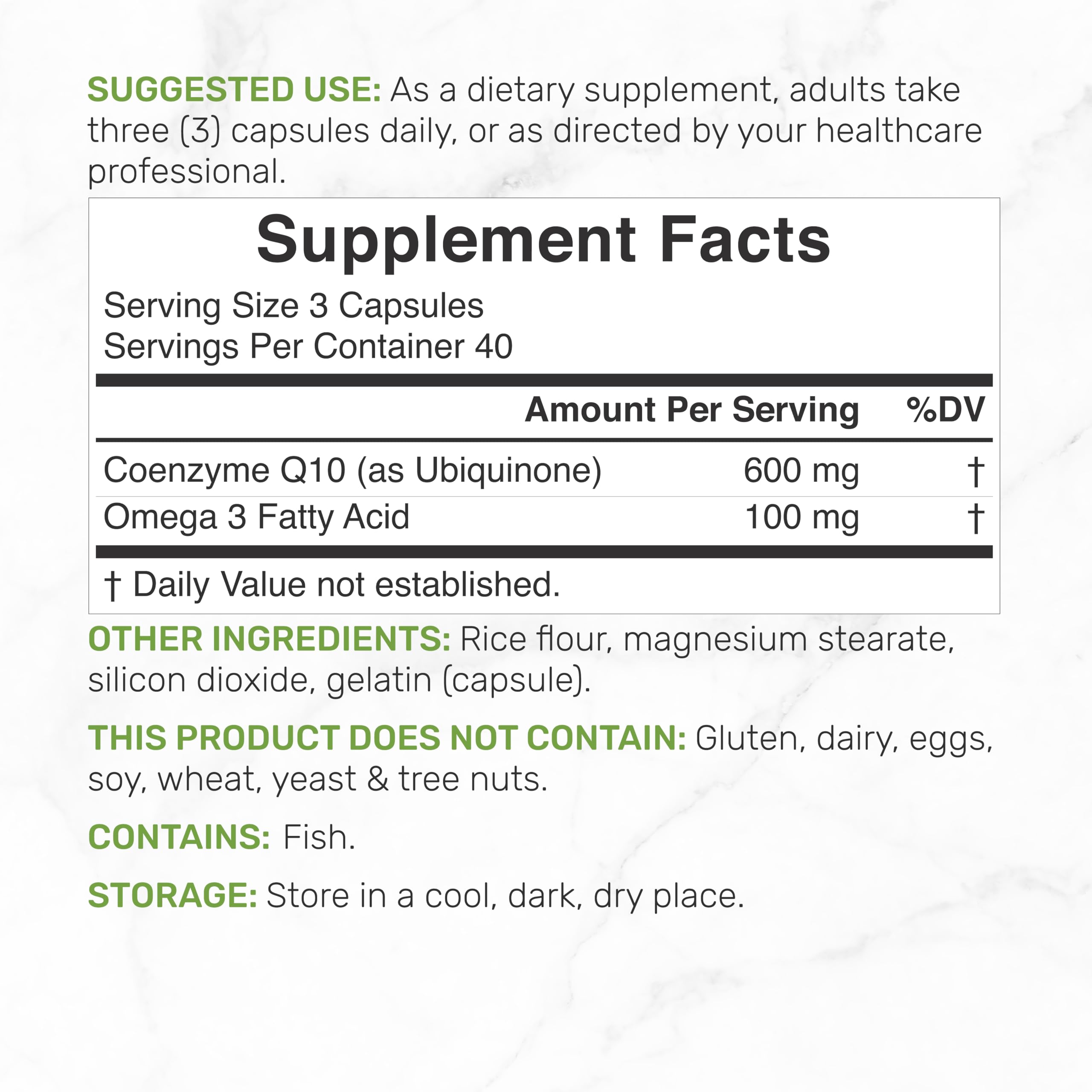 CoQ10 600mg, 120 Capsules – with Omega 3 Fatty Acid 100mg – Max Strength – Bioavailable Coenzyme Q10 Supplements – Heart, Energy, & Brain Health Antioxidant Support – Non-GMO — Amazon image 2