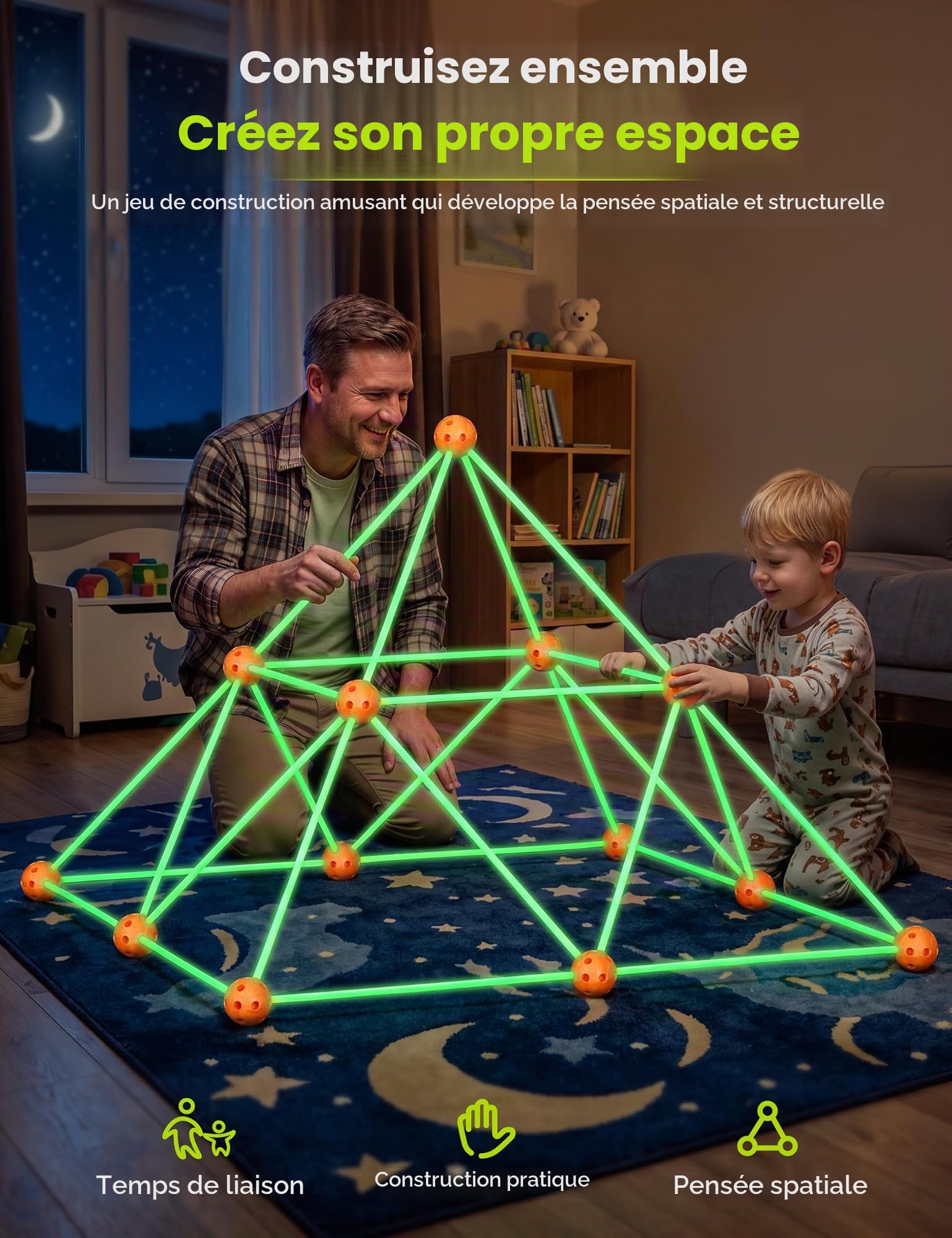 besrey 144 Pcs Kit de Construction de Cabane Enfant avec Jeu de Lancer, Brillent dans Le Noir-Jeux de Construction Interieur Extérieur, Châteaux, Tente Enfant, Tunnel de Jeu, Creative Fort