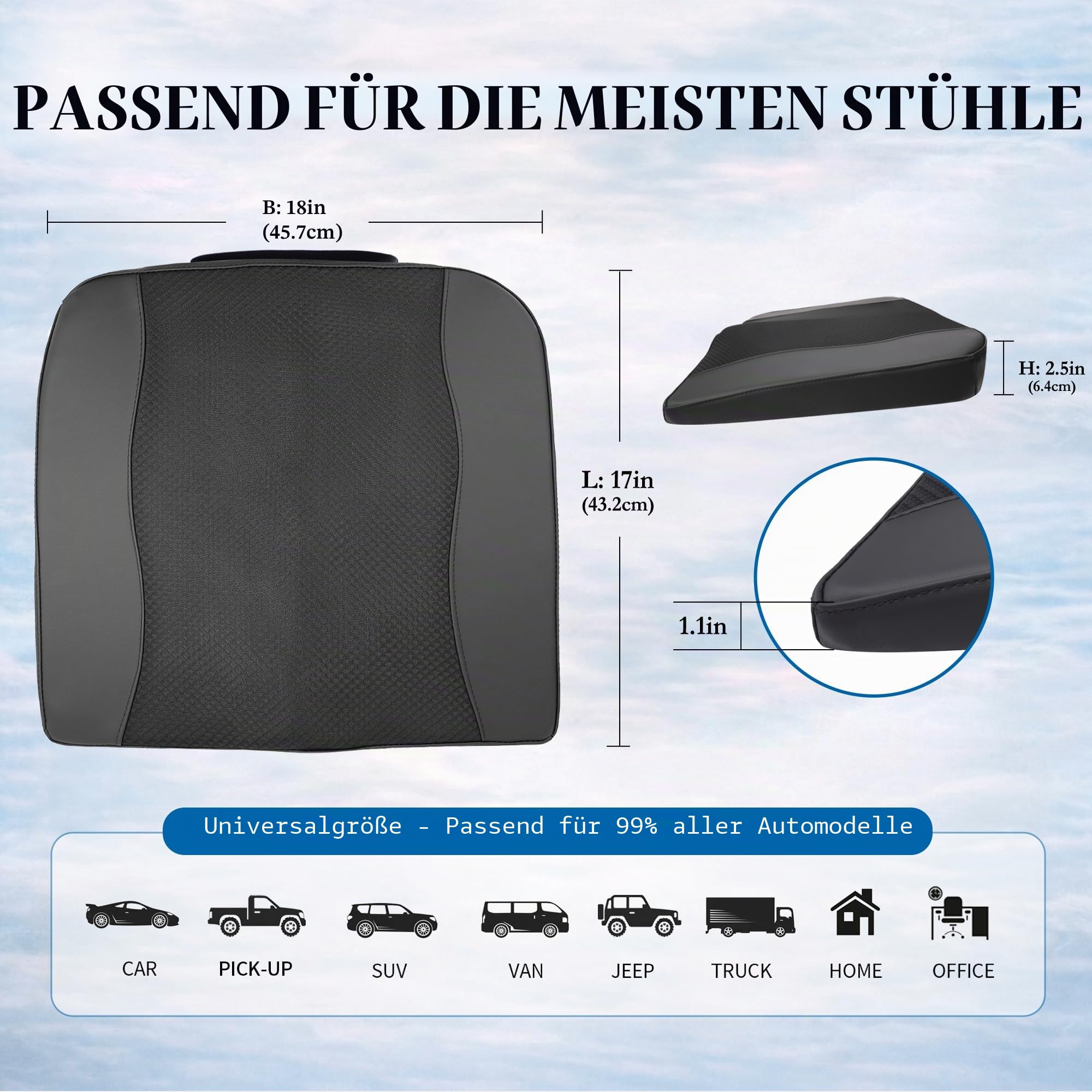 Lofty Aim Sitzkissen Auto, Komfort Memory-Schaum Autositzkissen – Linderung von Ischias- und Rückenschmerzen, Autositzkissen für Autositz, Fahrer, Bürostuhl, Rollstuhl (Schwarz)