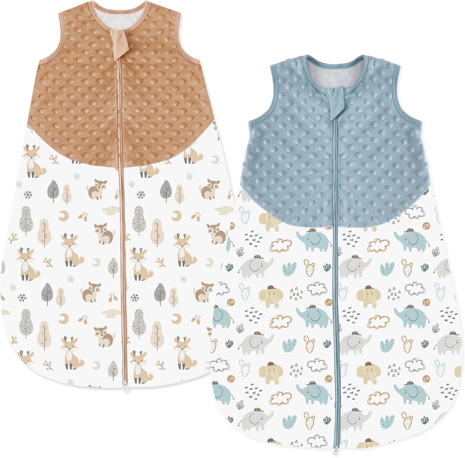 Chilsuessy Baby Sleep Sack 0-6 Months 1.5 TOG, 2 Pack Bamboo Baby Wearable Blanket with 2-Way Zipper, Infant Toddler Sleeping Sack for Newborn Boys and Girls, Animals & Grey