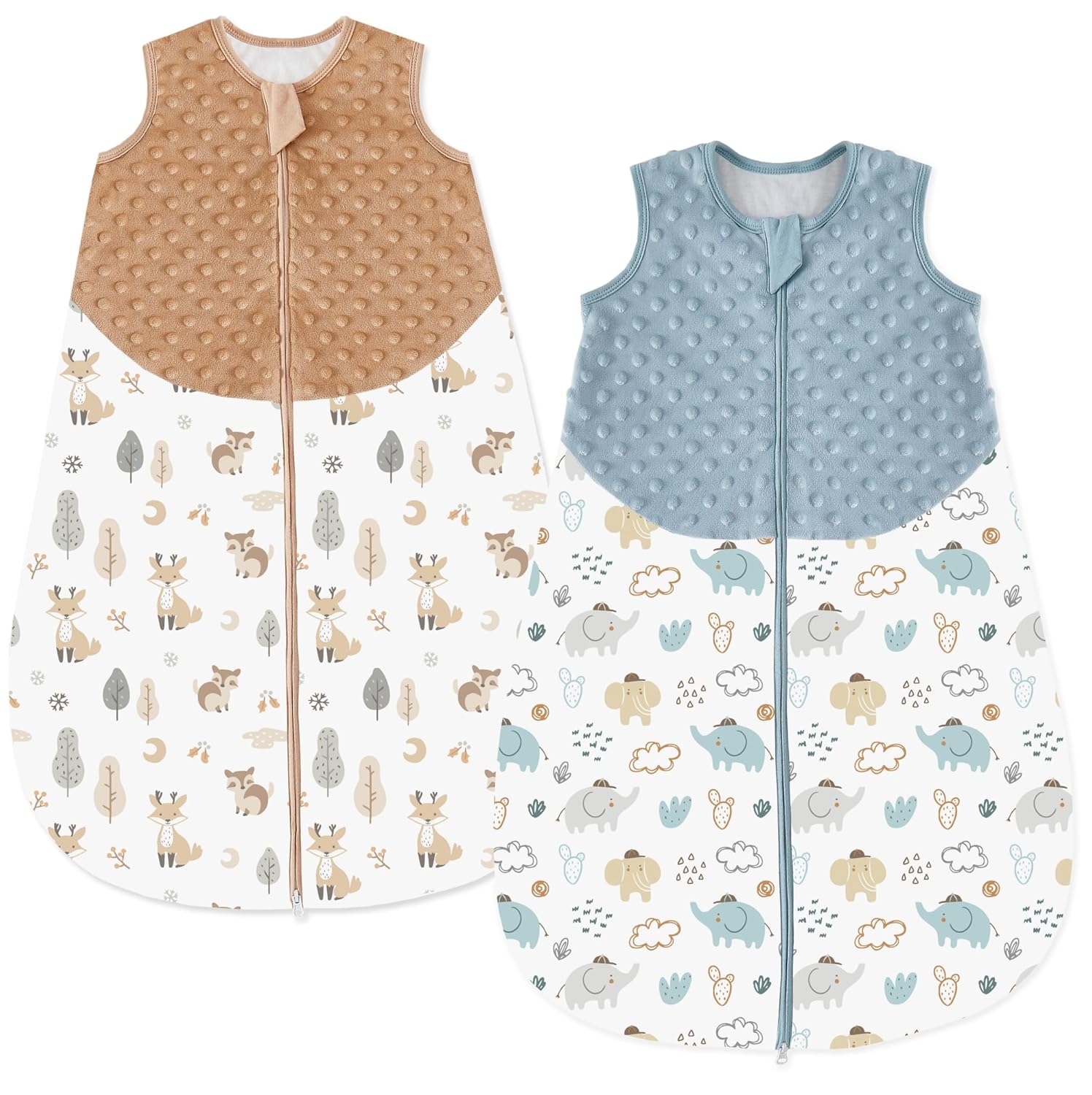 Chilsuessy Baby Sleep Sack 0-6 Months 1.5 TOG, 100% Cotton Baby Wearable Blanket with 2-Way Zipper, Infant Toddler Sleeping Sack for Newborn Boys and Girls, Coffee+Blue