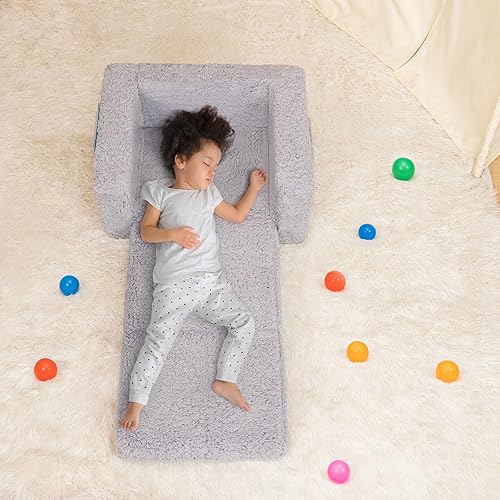 Miniatura 4 de SLIGUY Sofá y silla para niños pequeños  Sofá convertible a tumbona, sofá extraíble con funda de sherpa en color gris oscuro