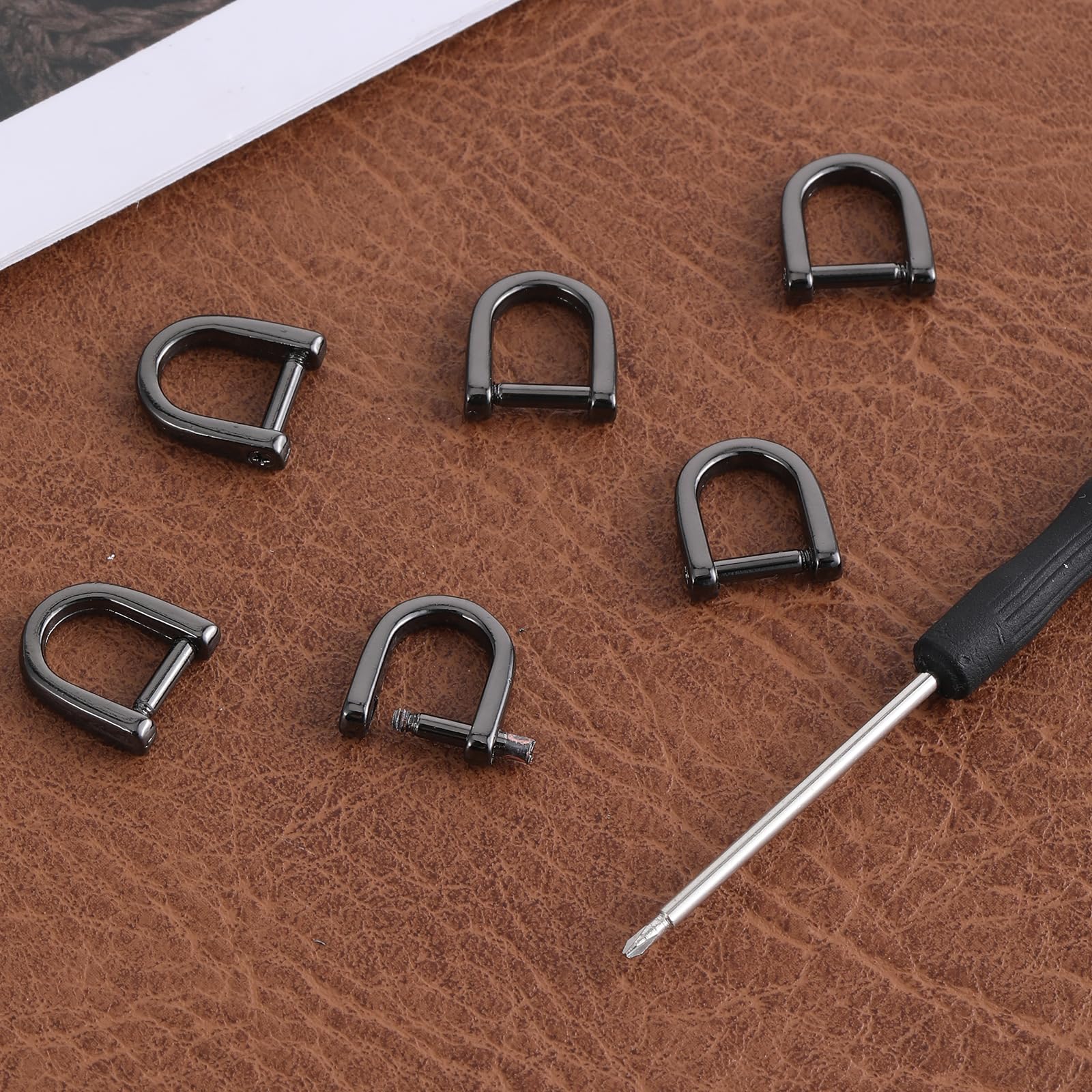 7 piezas anillos D de herradura de metal D anillos con tornillo llavero DIY cuero artesanía monedero llavero accesorios para correa (negro)
