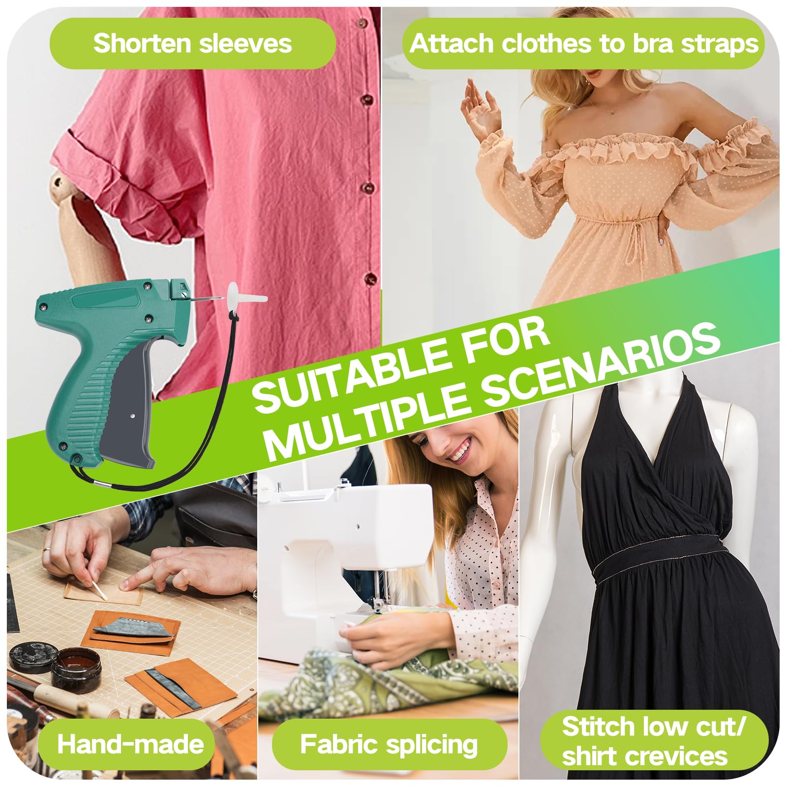 Kleidung Tag Gun Kit mit feinem Nadelstich, Aufbewahrungskoffer, 6 Mikronadeln, 1008 weiße Mikroverschlüsse, Mini Stitch Tag Gun Aufsatz für Zuhause, Geschäfte, Lager (Grün)
