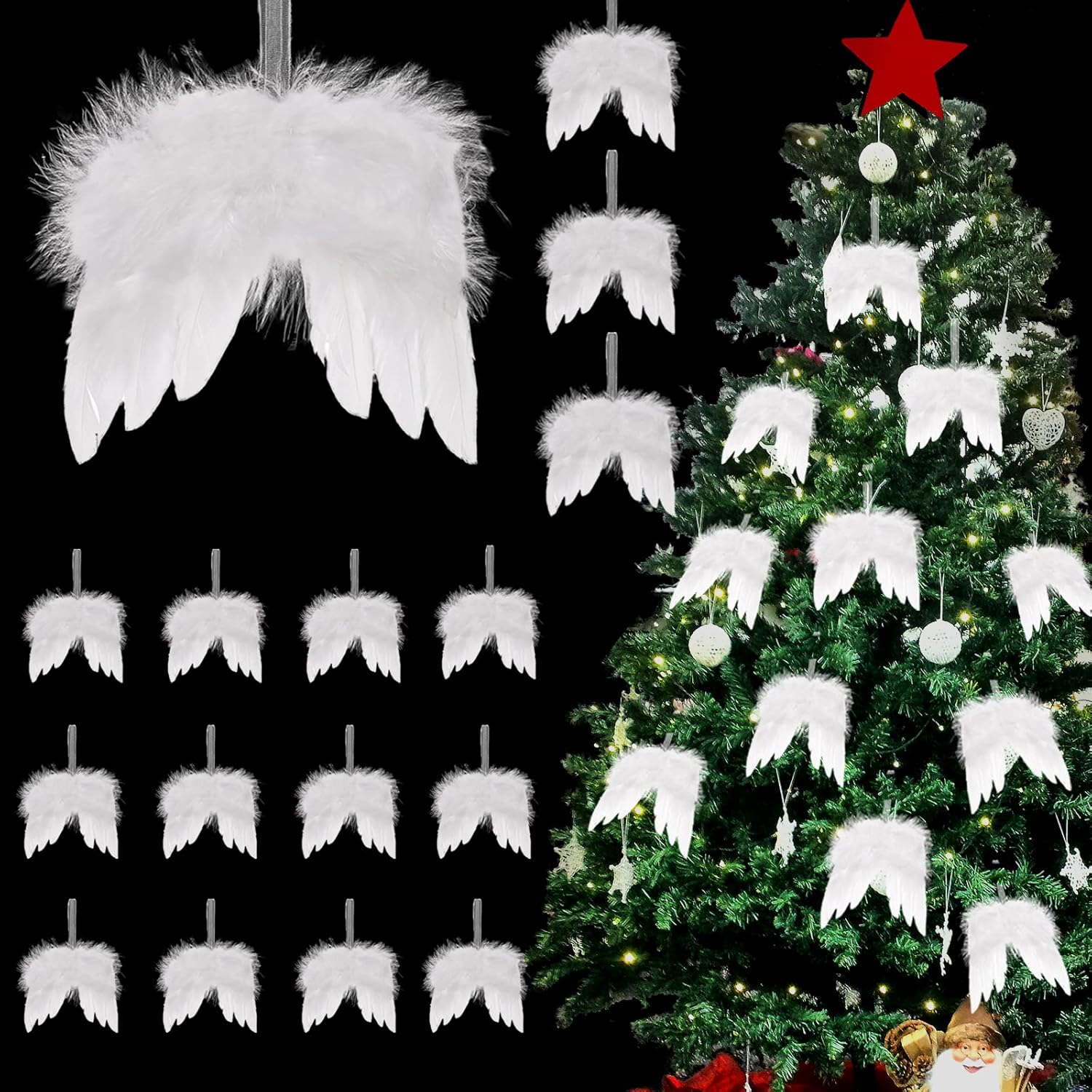 Yieeonc 12 Pieces White Angel Wings Christmas Ornaments