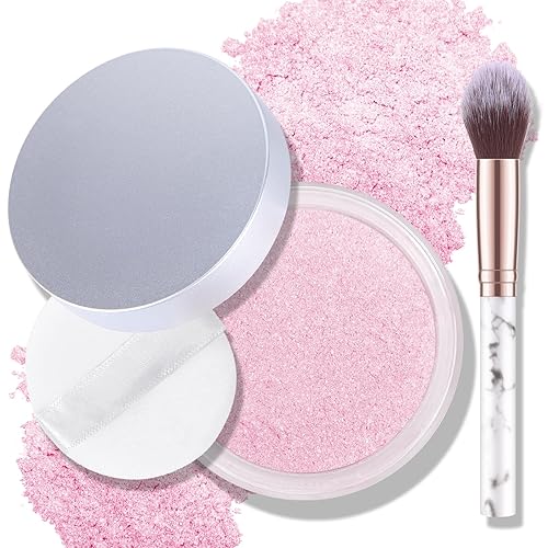 KYDA Polvo suelto de perlas, polvo de ajuste de resaltador brillante, maquillaje de ajuste de resaltador suelto, cobertura brillante duradera,