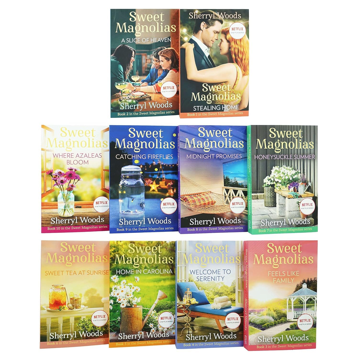 MIRA; First Time Trade edition Ltd The Sweet Magnolias Series Books 1 - 10 Collection Set by Sherryl Woods NETFLIX (Stealing Home, Slice of Heaven, Feels Like Family, Welcome to Serenity & MORE!)