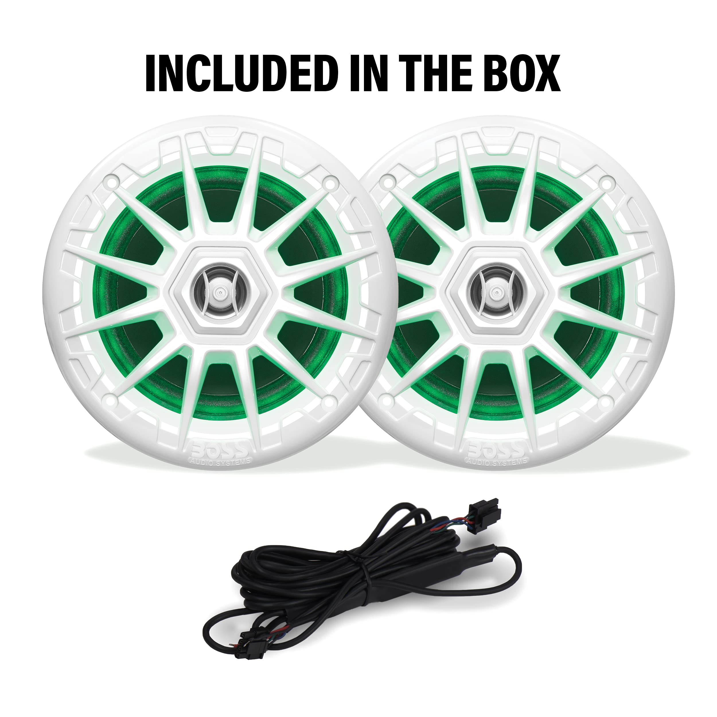 Boss Audio Systems, MRGB55W, Altavoces Marinos de 13 cm, Resistentes a la Intemperie, 150 vatios por par, 75 vatios Cada uno, iluminación Multicolor, Rango Completo, 2 vías, se Venden en Pares