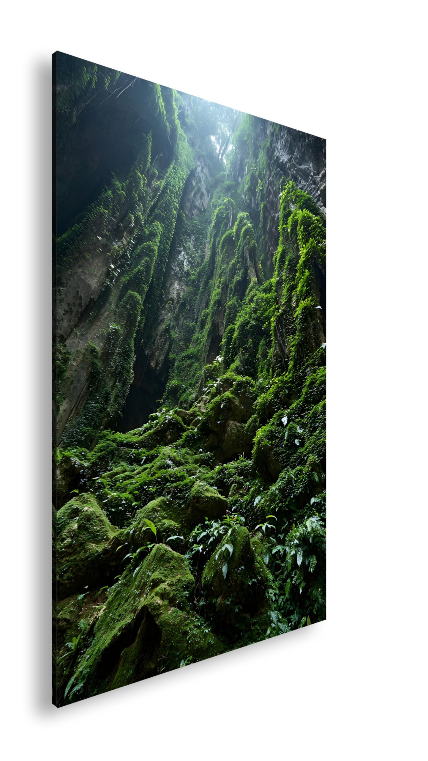 Farbenhorizont Leinwandbild Üppige moosbedeckte Schlucht mit dichtem grünem Dschungel Format: 100x70cm XXL Wandbild auf Keilrahmen/Kunstdruck/Bild Wohnzimmer Dekoration