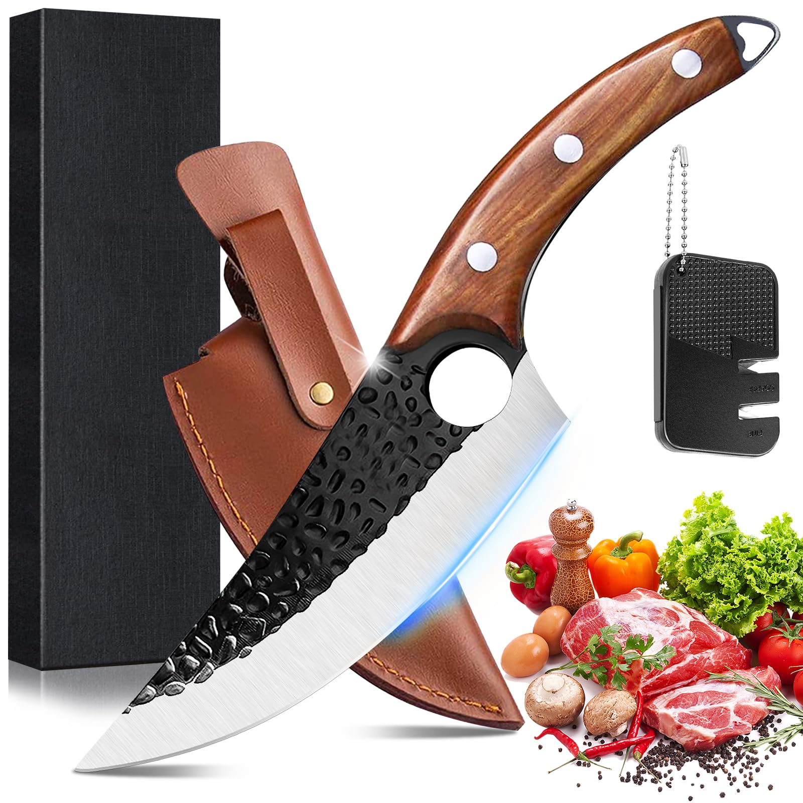 Bicico Butcher Knife, Huusk Japaknives Caveman Ultimo Knives Meat Cutting Chef Cleaver Camping Fillet Portable Survival Bushcraft Belt Knife Ultra Sharp Cutlery with Sheath for Kitchen and Home