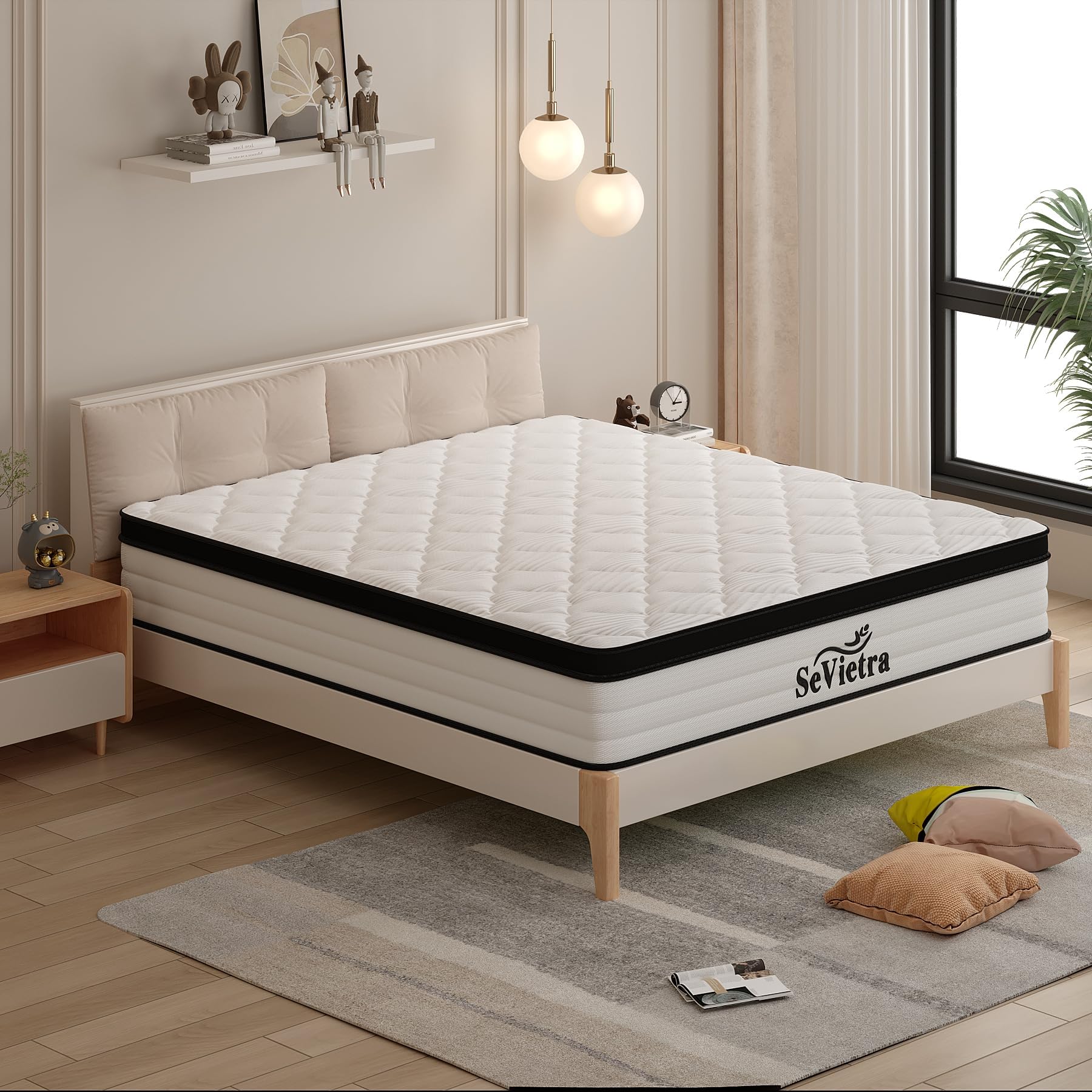Photo 1 of SeVietra Queen Mattress, 14 Inch Queen Size Mattress in a Box, Upgraded Hybrid Mattresses Pocket Springs, Motion Isolation, Pressure Relief, Medium Firm, Breathable Comfort