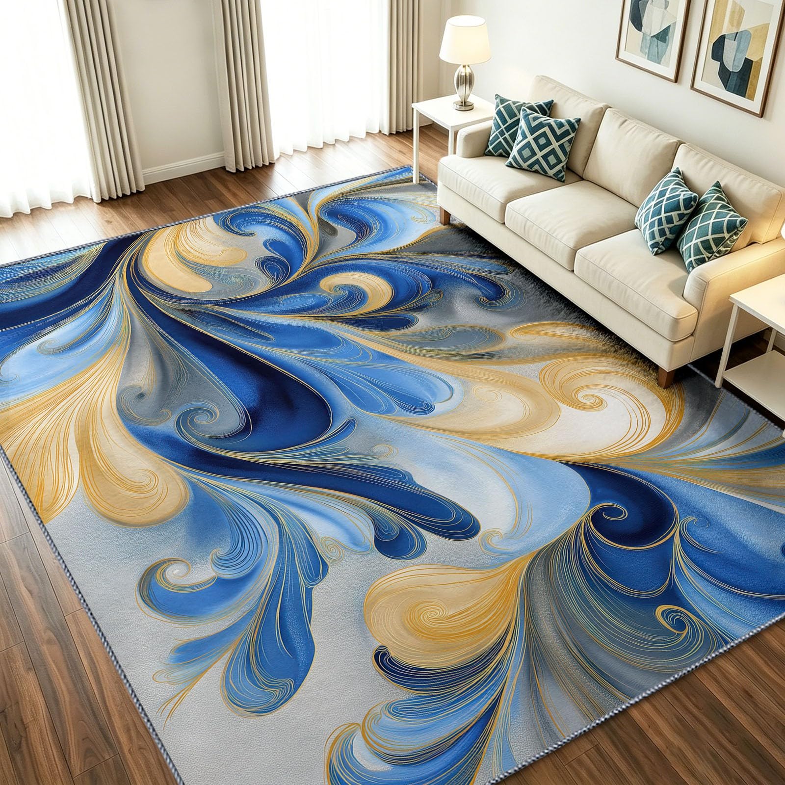 Generisch Nadający się do prania dywan do salonu, 140 x 200 cm, wzór wirowego płynu, do kuchni i sypialni, dywan o niskim runie, antypoślizgowy, miękki, przyjazny dla skóry, jakość hotelowa