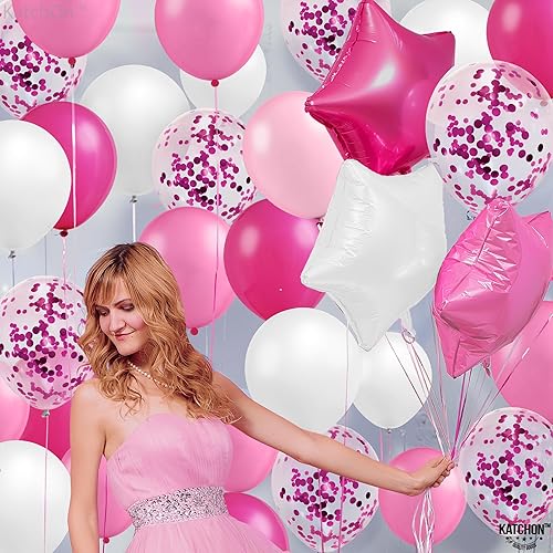 Miniatura 7 de KatchOn, Kit de arco de globos rosa metálico de 60 piezas, 12 pulgadas, para decoraciones de fiesta rosa y revelación de género, público objetivo