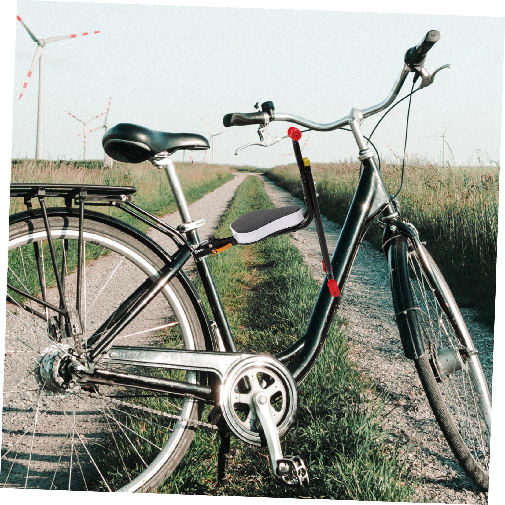 Tofficu Seggiolino Bici Anteriore Bambini Pieghevole Nero in Acciaio | Cuscino Traspirante, Supporto Posteriore Ispessito, per Bicicletta Elettrica e Uso