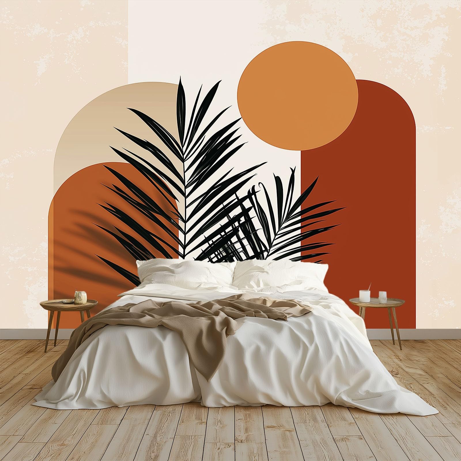 Panoramiczna tapeta 200 x 140 cm geometria rośliny liście palmowe włóknina XXL fototapeta dekoracja ścienna gobelin salon sypialnia - tapeta Trompe l'eil efekt 3D, terakota