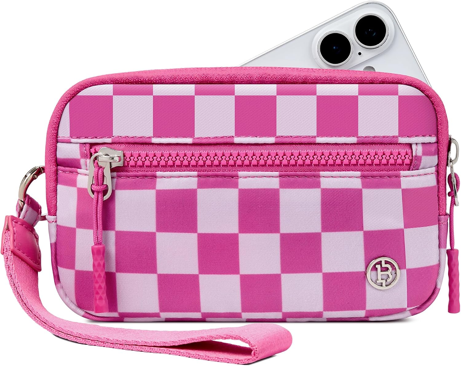 BOSTANTEN Wristlet Wallets for Women RFID Checkered Wallet with ID Window Nylon Wristlet Purse with 3 Zippers
