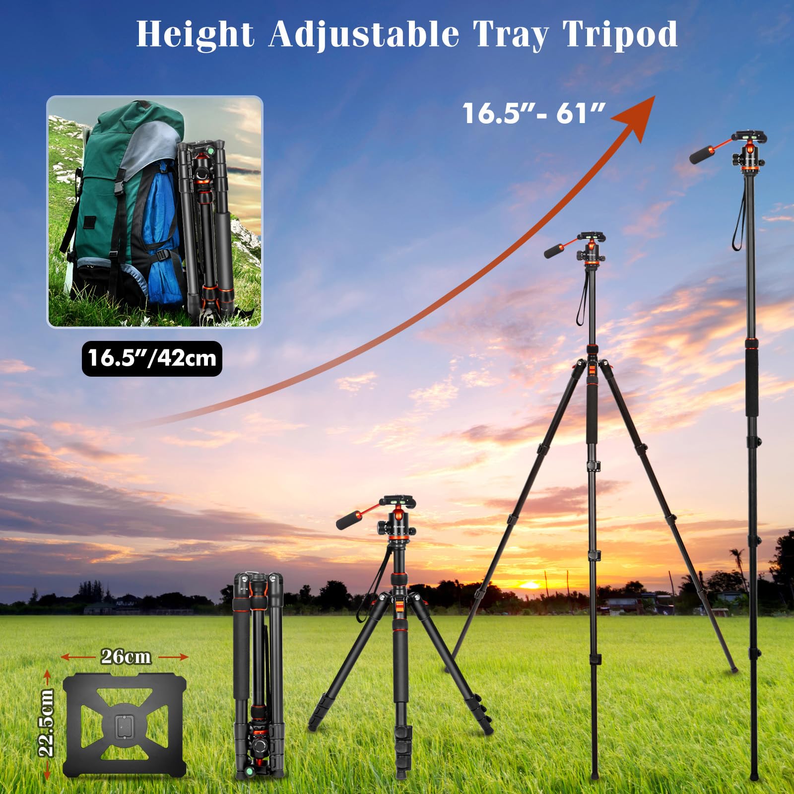 Treppiede per fotocamera con vassoio staccabile
