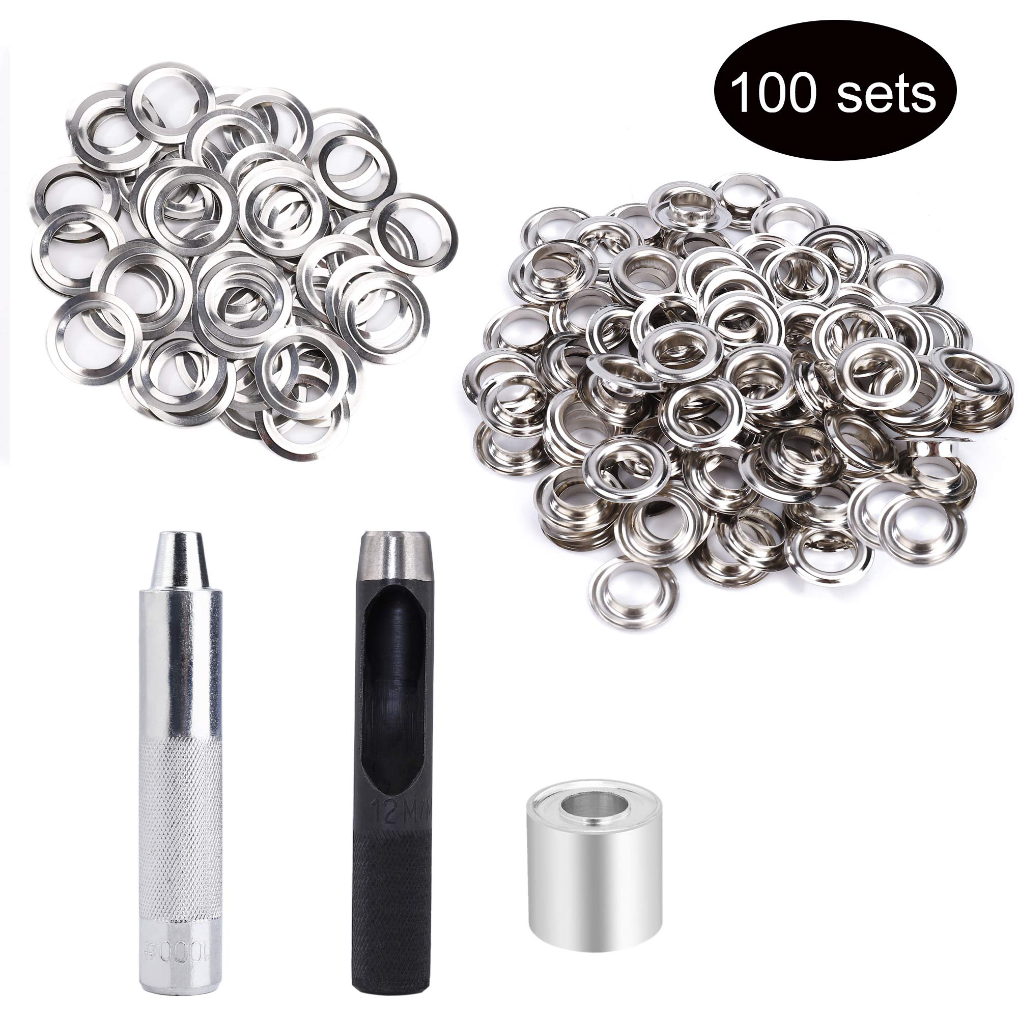 Grommet Kit 100 Sets 1/2 Inch Grommet Eyelets with 3 Grommet Setting