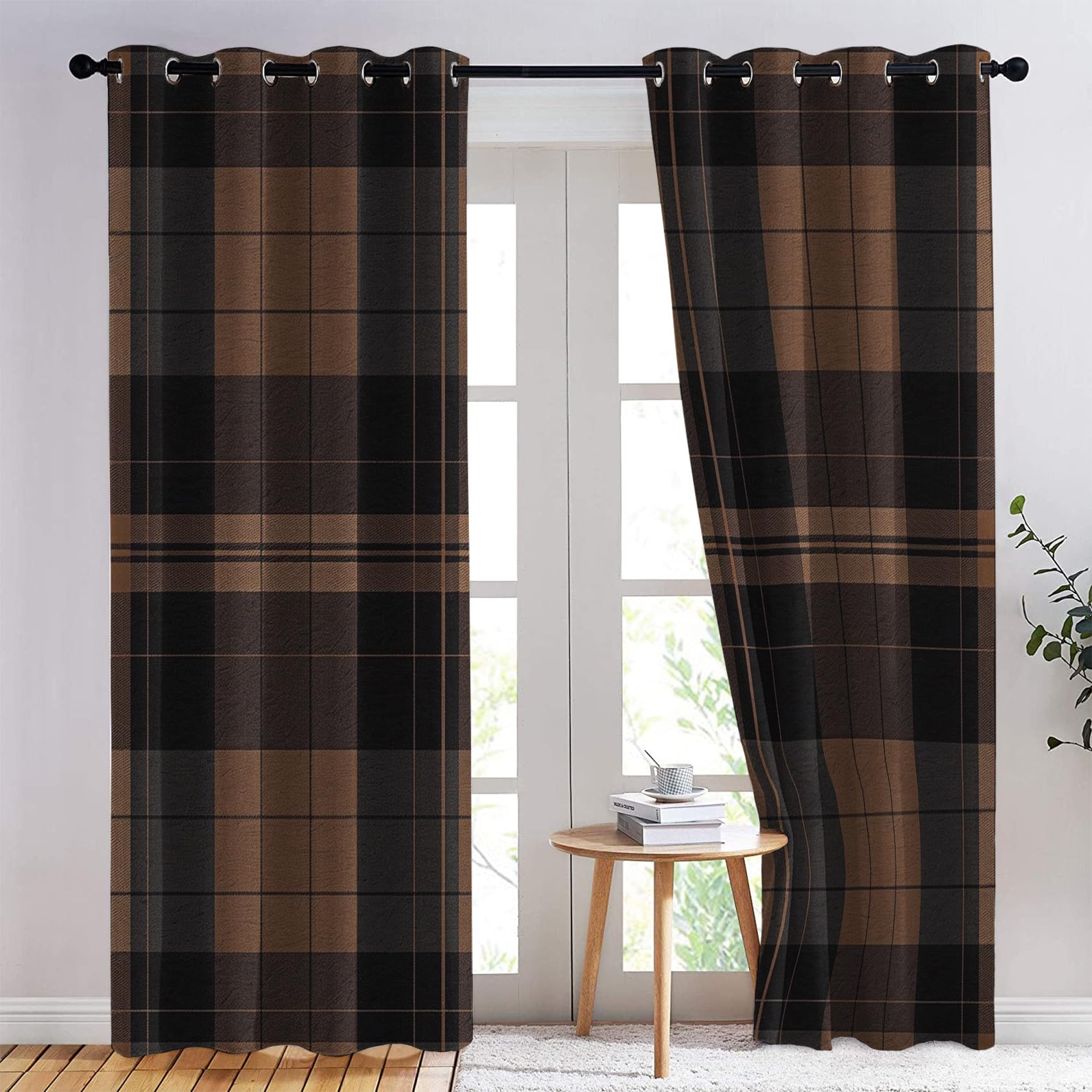 Rideau Occultant écossais, Rideaux Thermiques à Oeillets pour Chambre, Motif Vichy Rideaux Salon, Moderne Lot de 2 Décoration de Fenêtre pour Enfant Fille Garcon Rideaux 140x160cm LxH (Gi-&123)
