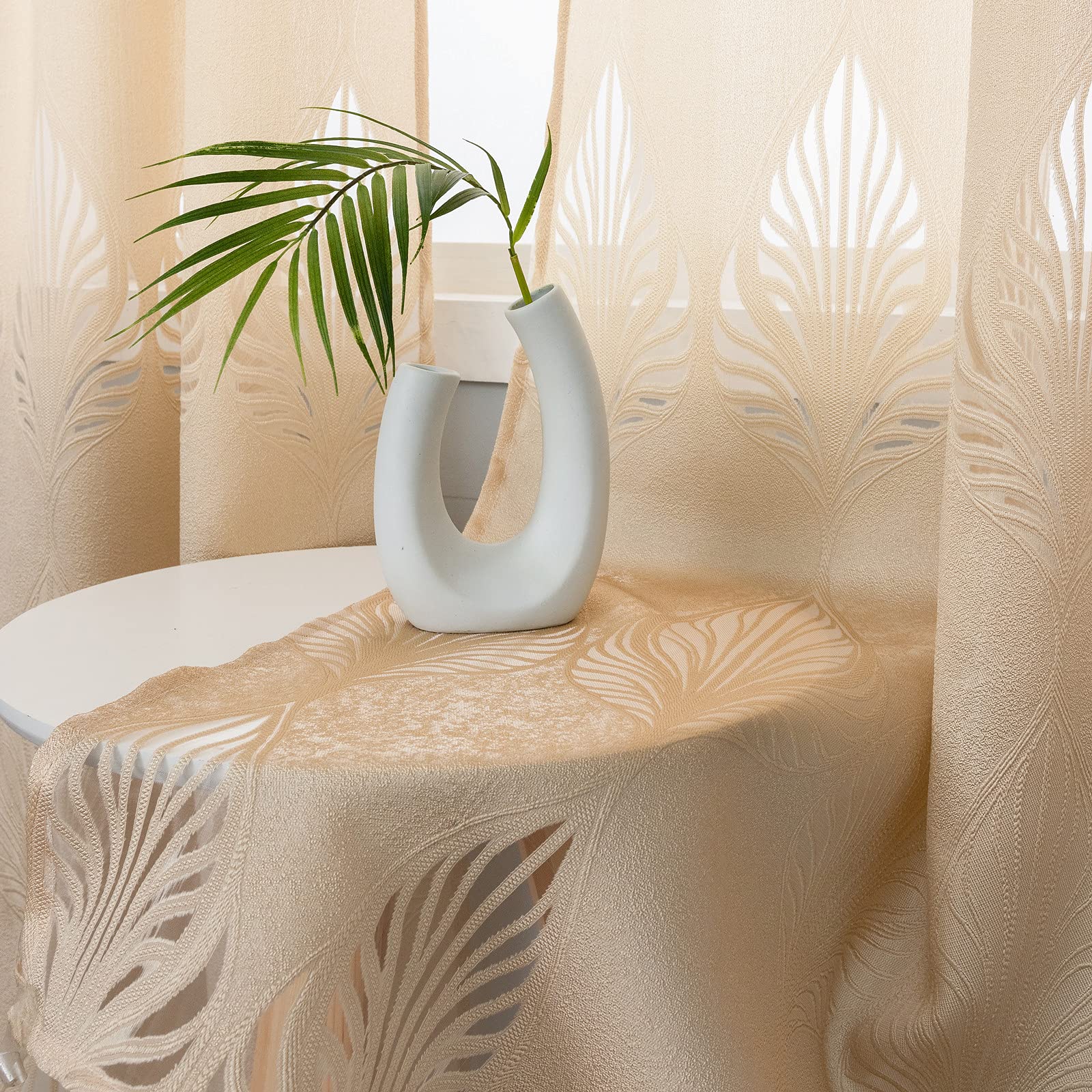 M&W DAS DESIGN Curtain Gardienen Vorhang Mit Ösen Gardinen Vorhänge Vorhang Curtains Schlafzimmer Mit Kräuselband Mit Ösen Wohnzimmer Mit Kräuselband Halbtransparent(beige 140 * 245(B*H) 2 STK)