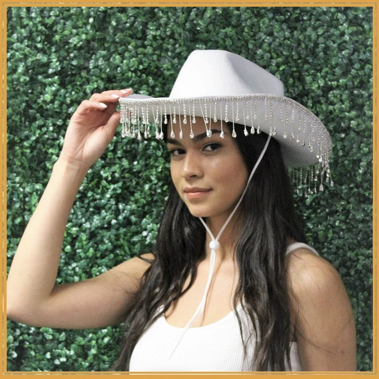 Chapeau Cowgirl Disco Strass Blanc – Chapeau Cowboy Femme Bachelorette Party, Western Nashville, Fête & Costumes Scintillants