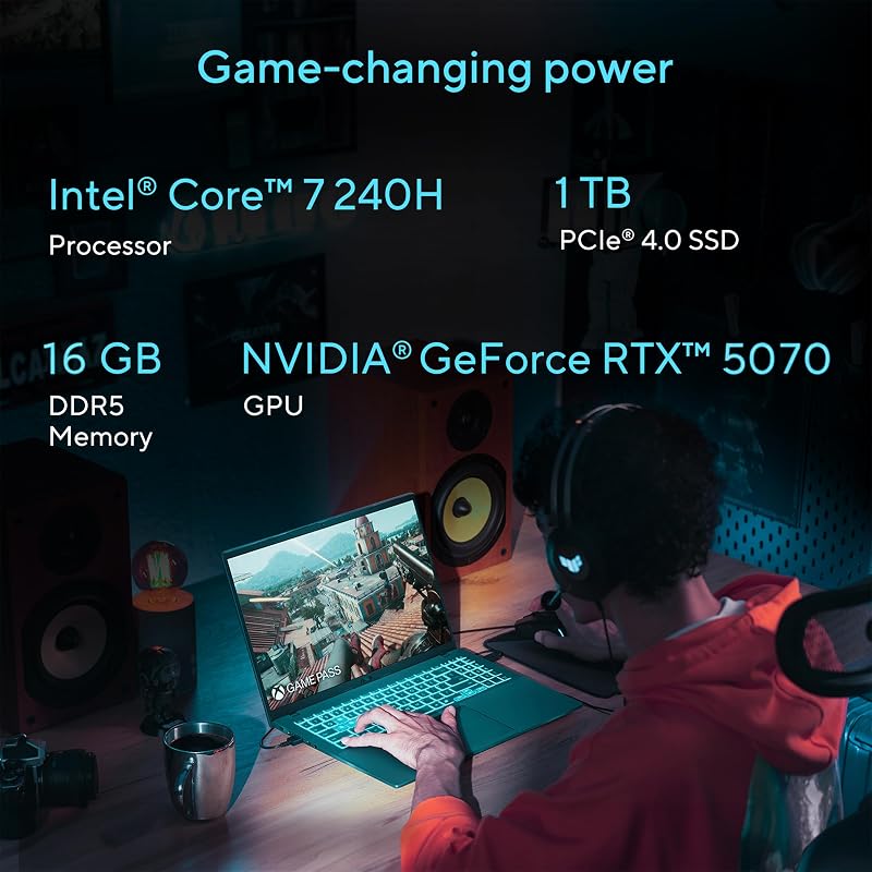 ASUS V16 16" WUXGA 144Hz Gaming Laptop, Intel® Core™ 7 240H, RTX™ 5070, 16GB DDR5 RAM, 1TB SSD, V3607VP-DS74, Matte Black image 3