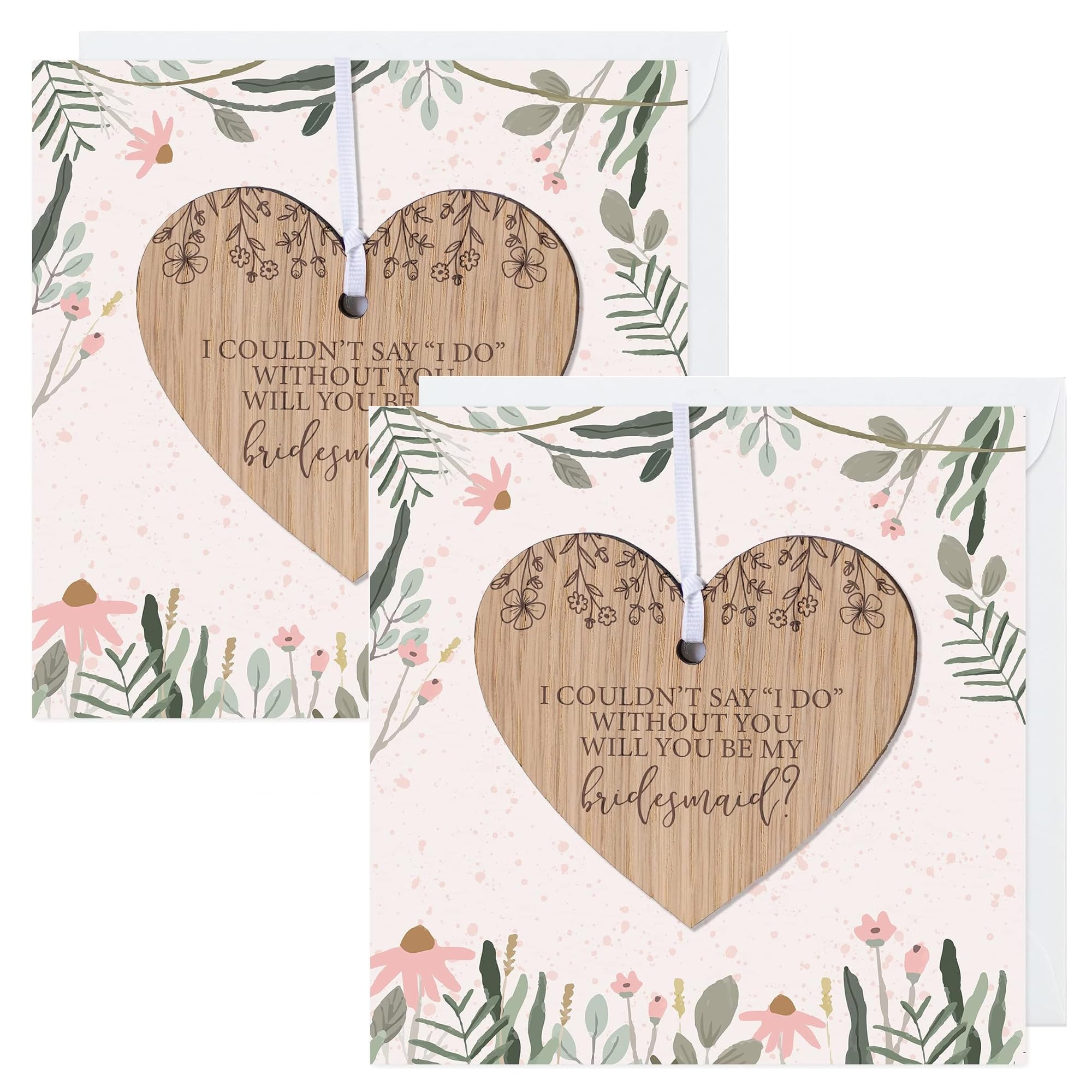 Will You Be My Bridesmaid/Maid of Honour/Flower Girl Card with Wooden Heart Plaque Decoration Keepsake - Bridesmaid Proposal Gift (Bridesmaid 2 PACK, Pink)