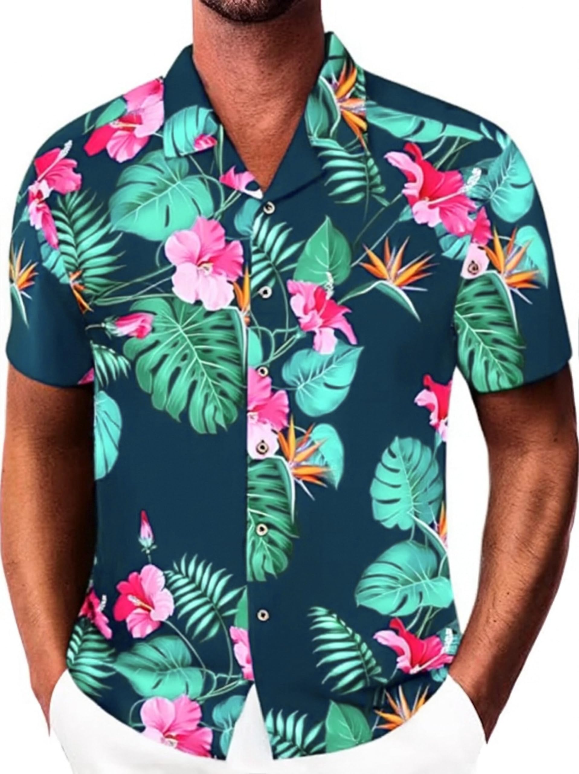 Damipow Mens Unique Pattern Hawaiian Shirt Beach Tropical Button Up Shirts Vacation Cruise Hawaii Summer Clothes