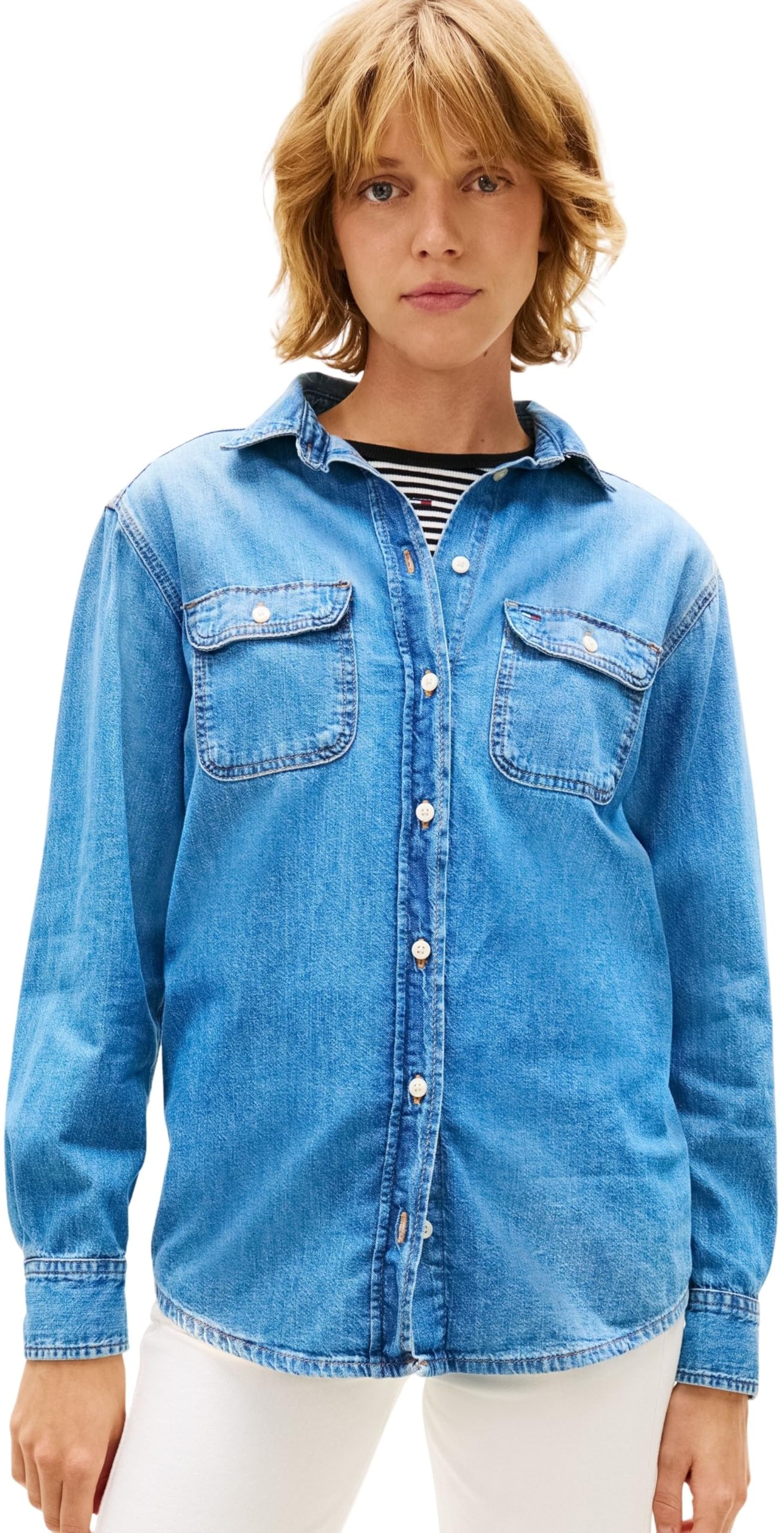 Tommy Jeans Damska luźna koszula dżinsowa Ext Bj8037 DW0DW22740 Inne koszule, Denim (Denim Medium), XL