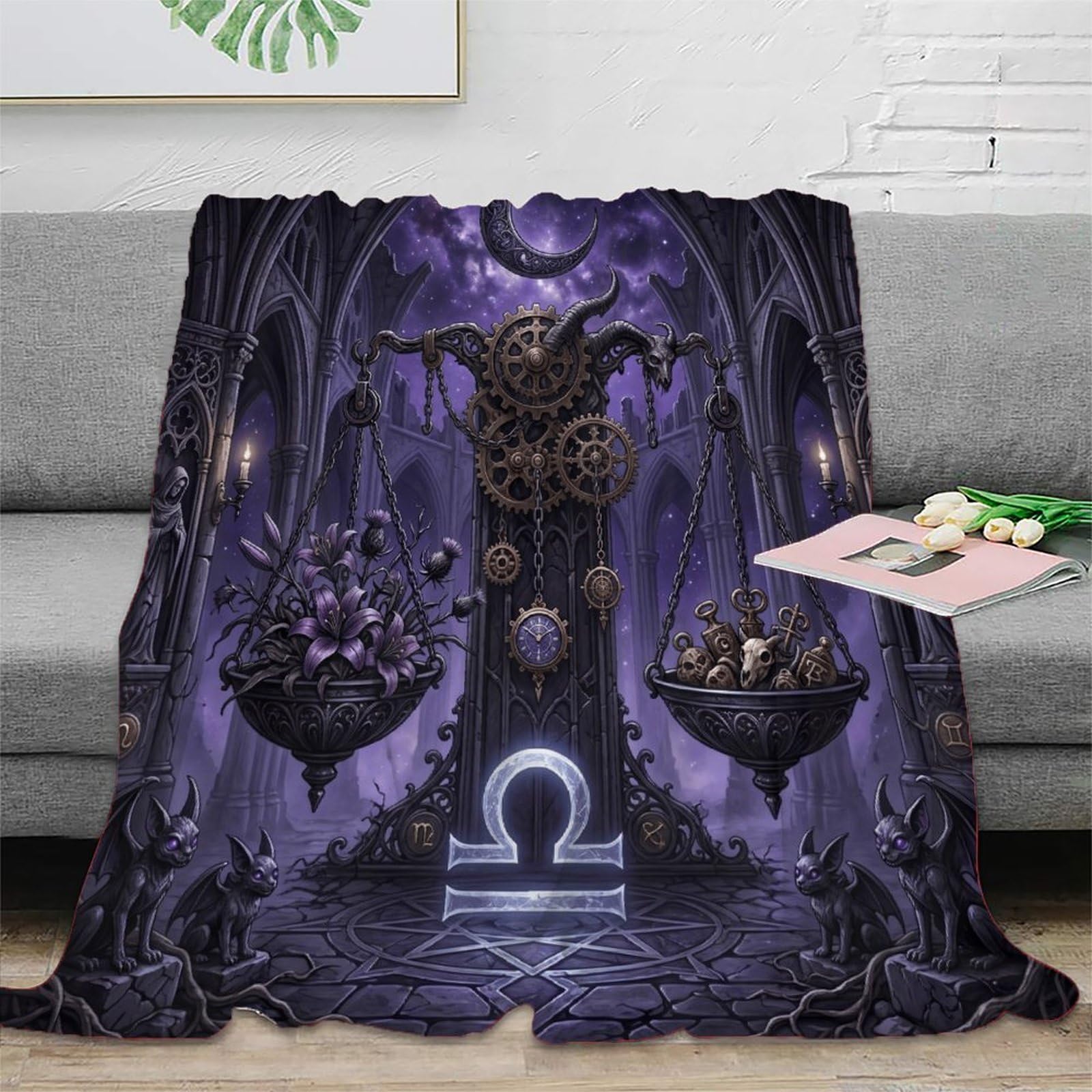 W7C8U2X3 Zodiac Libra Mysterious Flannel Throw Blanket, Bedroom Sofa Couch