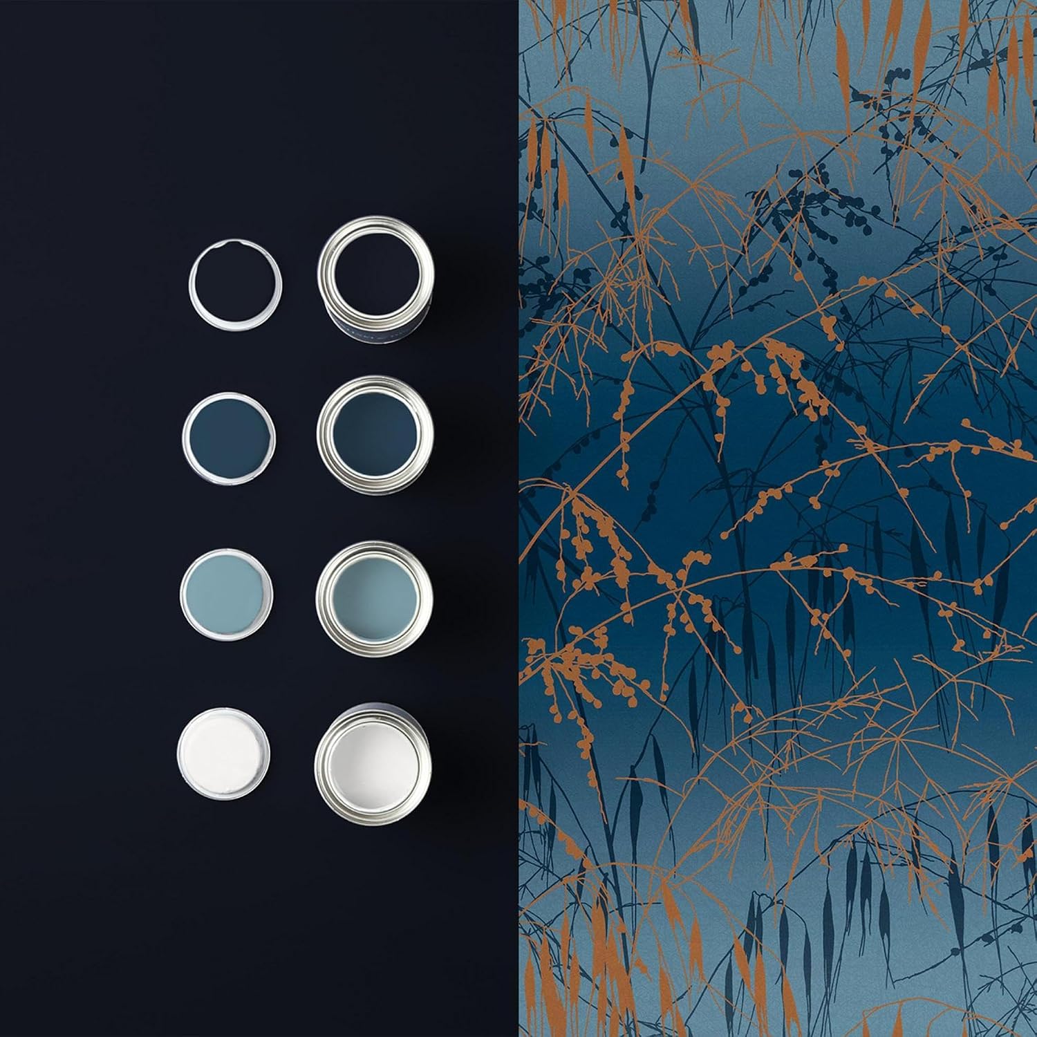 Meadow Grass French Navy and Copper Removable Wallpaper