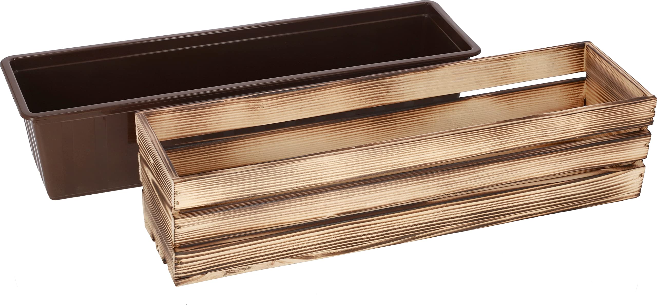 KOTARBAU® Houten bloembak bruin met kunststof inzetstuk, 60 x 18 x 15 cm, bloempot plantenbak