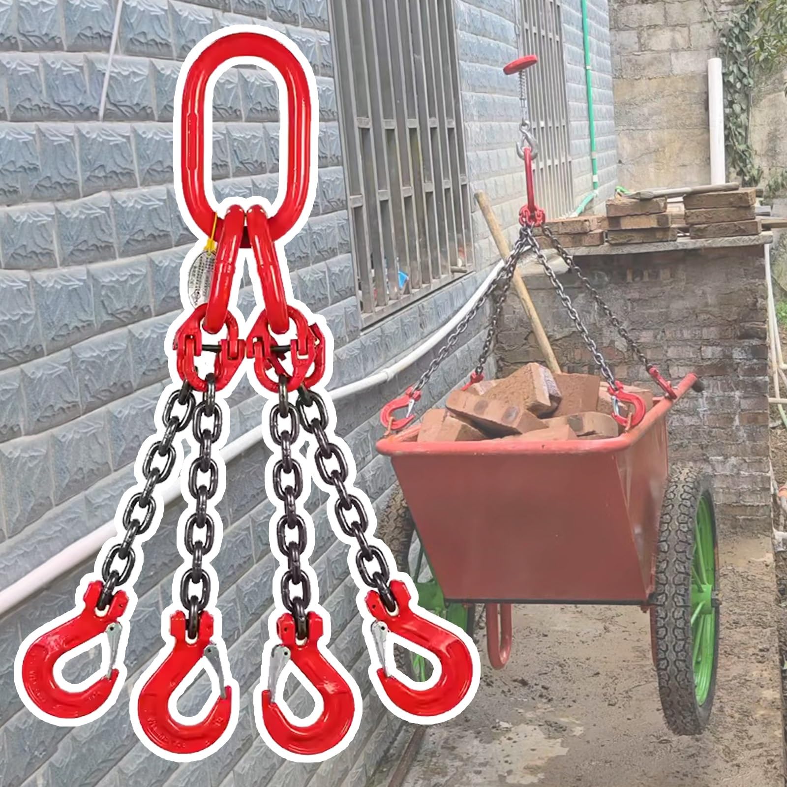 4 catene per sollevamento gambe con ganci a benna – Imbracature per sollevamento motore, sicurezza del carico, rimorchio e costruzione, lunghezze regolabili da 6 a 4 m, per uso commerciale