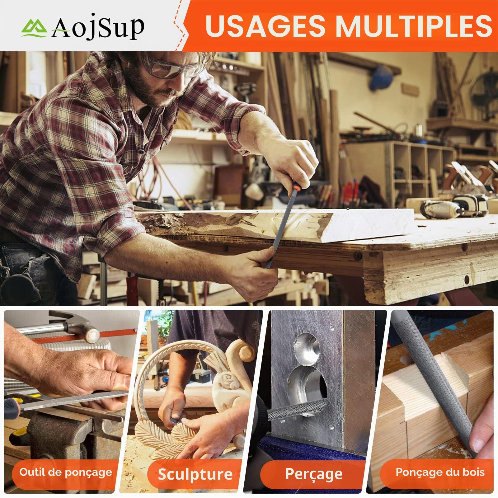 17Pcs Limes et Râpes, AojSup Lime Metal en Acier Forgé T12, 4x Grand Limes Metal, 12x Lime Aiguille Metal et 1x Brosse de Nettoyage, Lime à Metaux pour Menuiserie/Sculpture/Travaux Manuels/Atelier