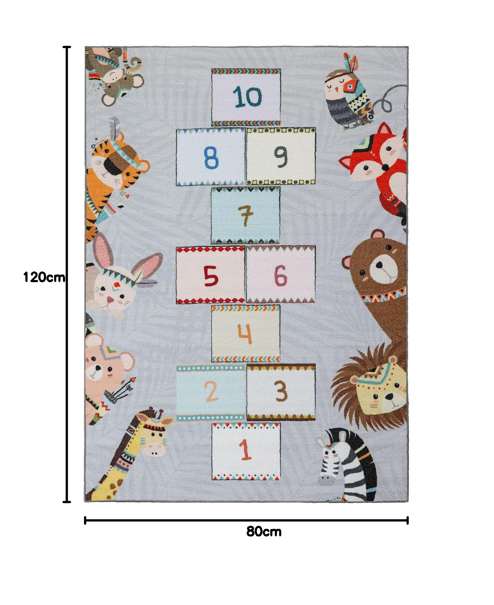SIMPEX Tapis pour Enfants Jeu de Marelle, Gris, 80 x 120 cm, Chambre d'Enfant