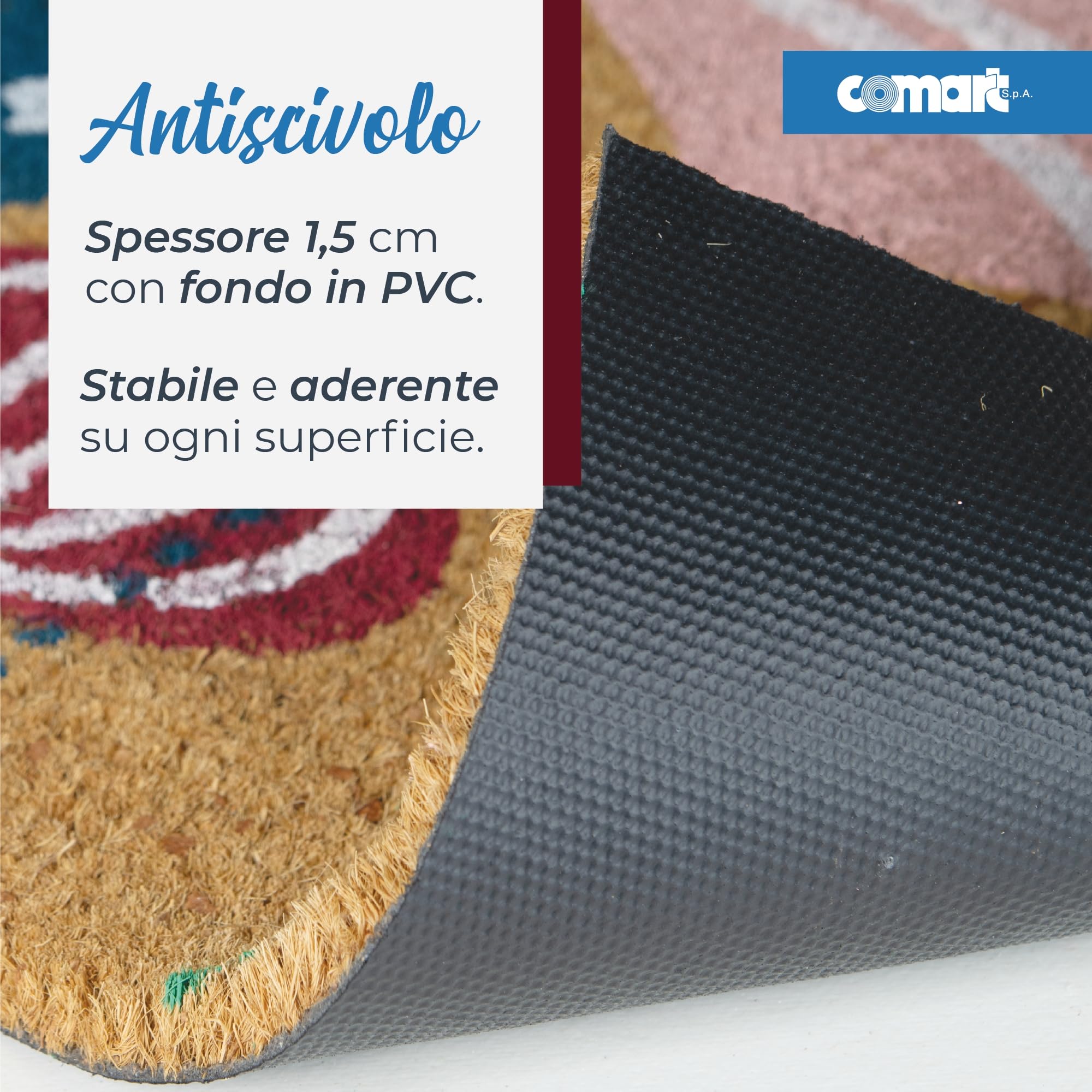 Comart - Zerbino Christmas - 40x70 cm - in Cocco - Sagomato con Disegni Natalizi – Tappeto per Ingresso Esterno o Interno - Antiscivolo - Decorazione per le Feste - Regalo per la Casa – Palline Natale