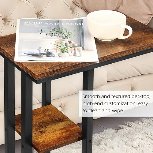 Miniatura 5 de JMLHMXC Juego de 2 mesas auxiliares en forma de C, 16.5 pulgadas de largo x 9.4 pulgadas de ancho x 25.6 pulgadas de alto, parte superior de bambú y