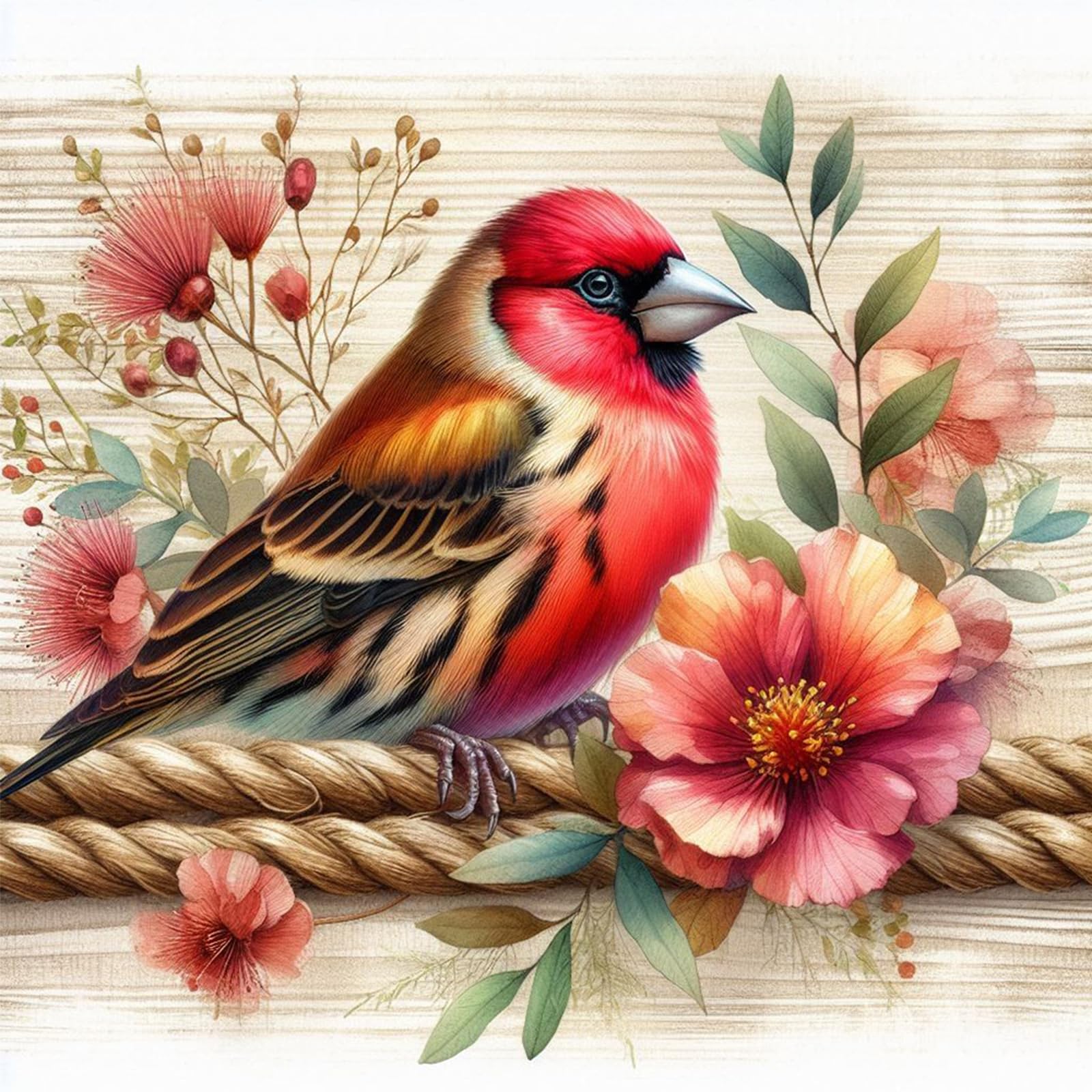 Poetrydraw Birds And Flowers Birds & Flowers Full Diy 5D Round Drill Diamond Art Painting Kit - Arts & Craft For Adults & Beginners, Home Wall Decor, 15.75X15.75 In