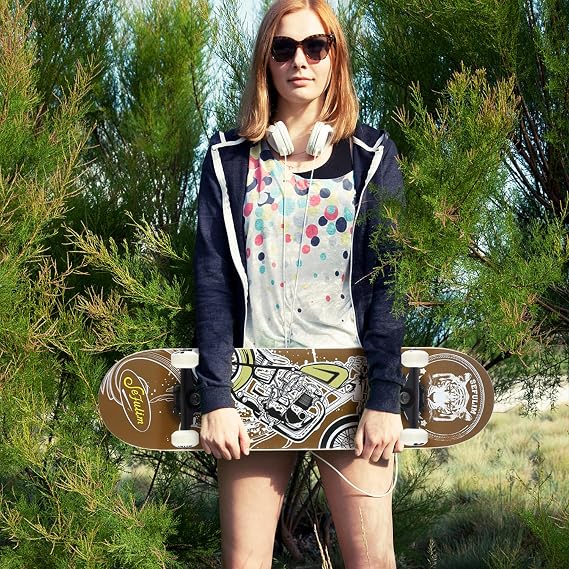 31 x 8 Inch Complete Skateboard 7 Layer Canadian Maple Double Kick Deck Concave Cruiser Trick Skateboard for Boys Girls Teens Adults Beginner