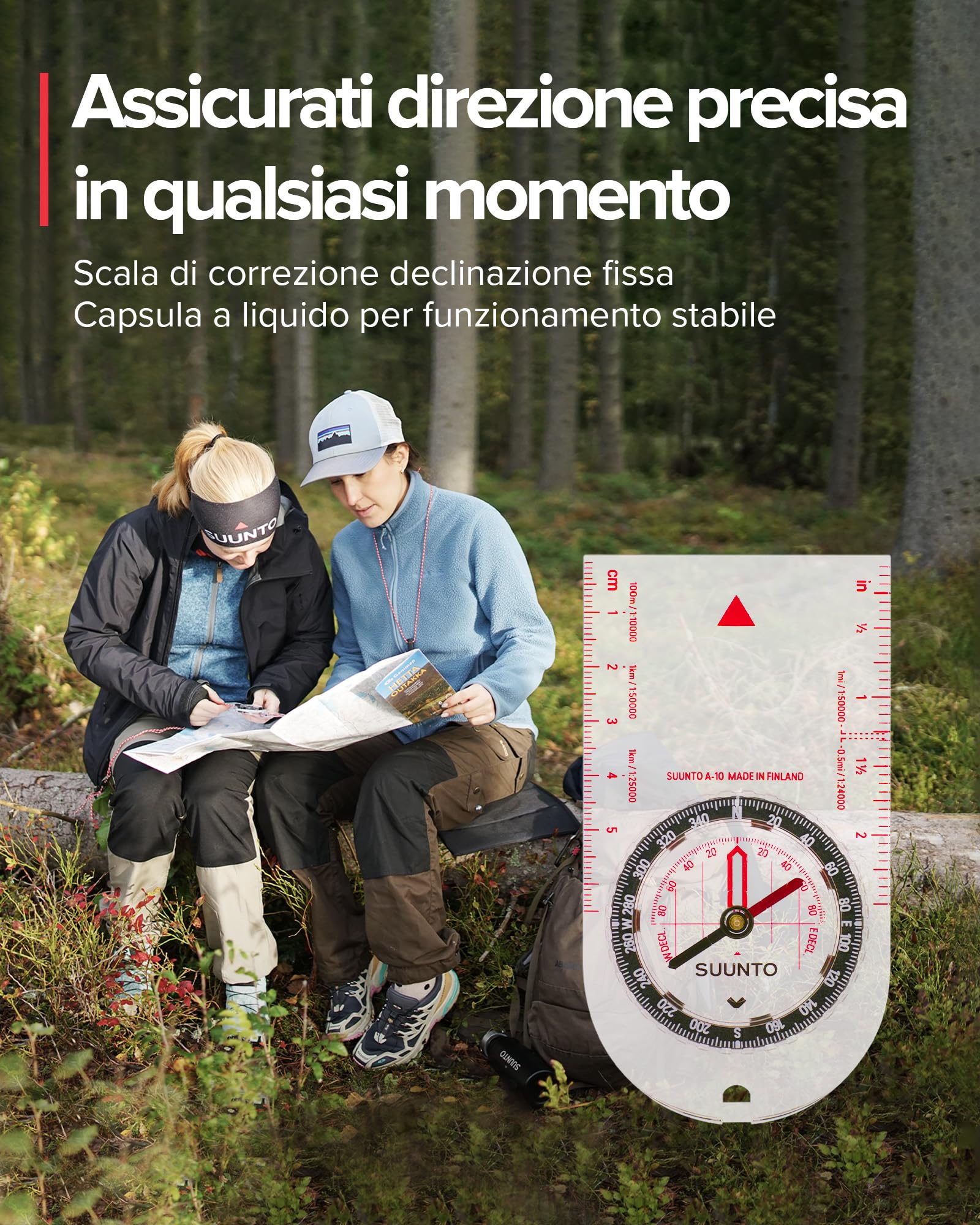 SUUNTO A-10 Bussola Robusta Navigazione Professionale, Compass Multifunzione con Laccetto e Piastra, Correzione Declinazione Regolabile, Impermeabile, per Campeggio Escursioni e all’orienteering