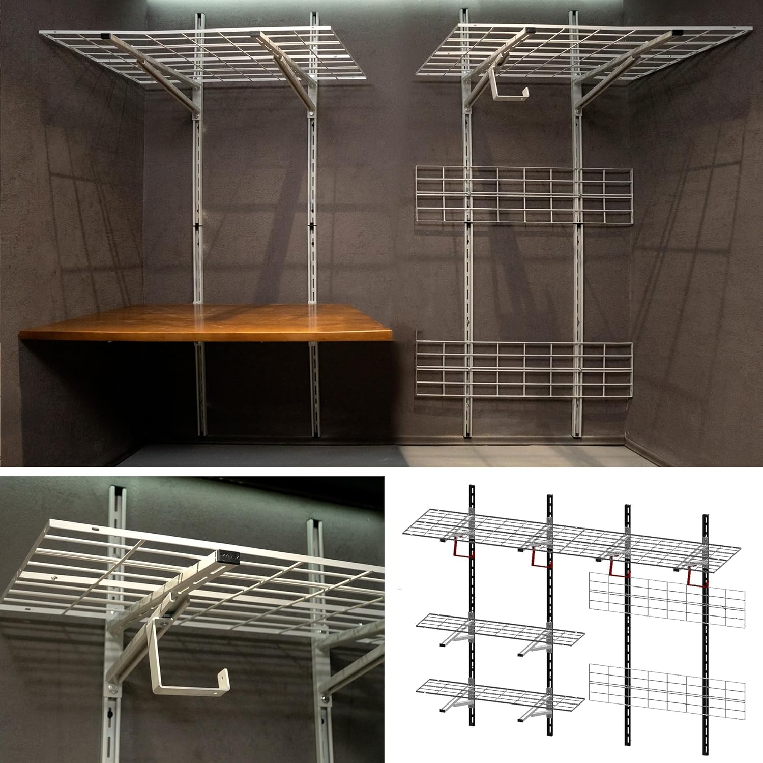 Wall Master Pro – Complete Adjustable Wall Storage System (Wood Panels Not Included)